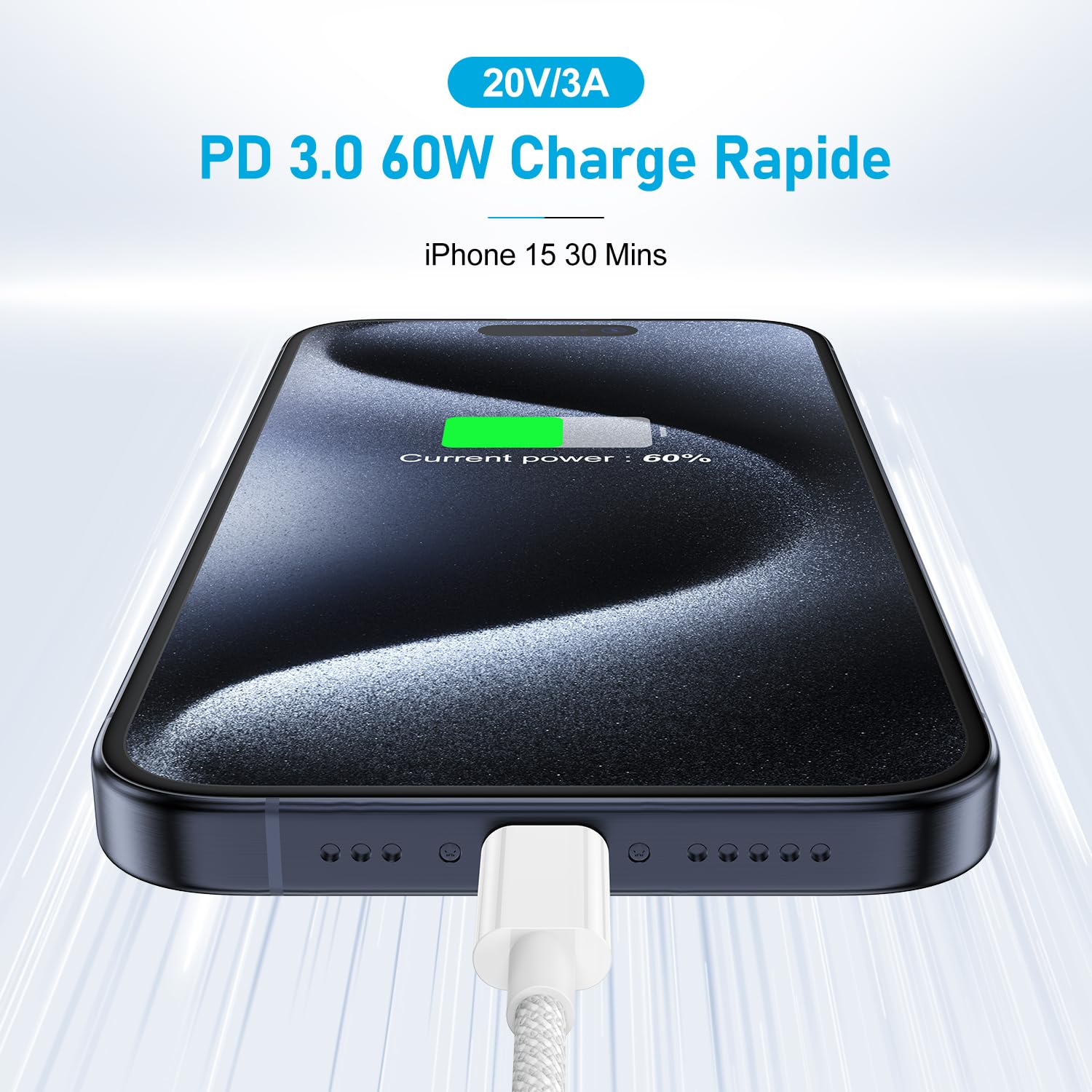 2 Pack 2M Braided USB C to C Fast Charging Cable 60W for iPhone 15/16 Series, iPad & MacBook - Durable Nylon Charger Cord for Home, Office & Travel