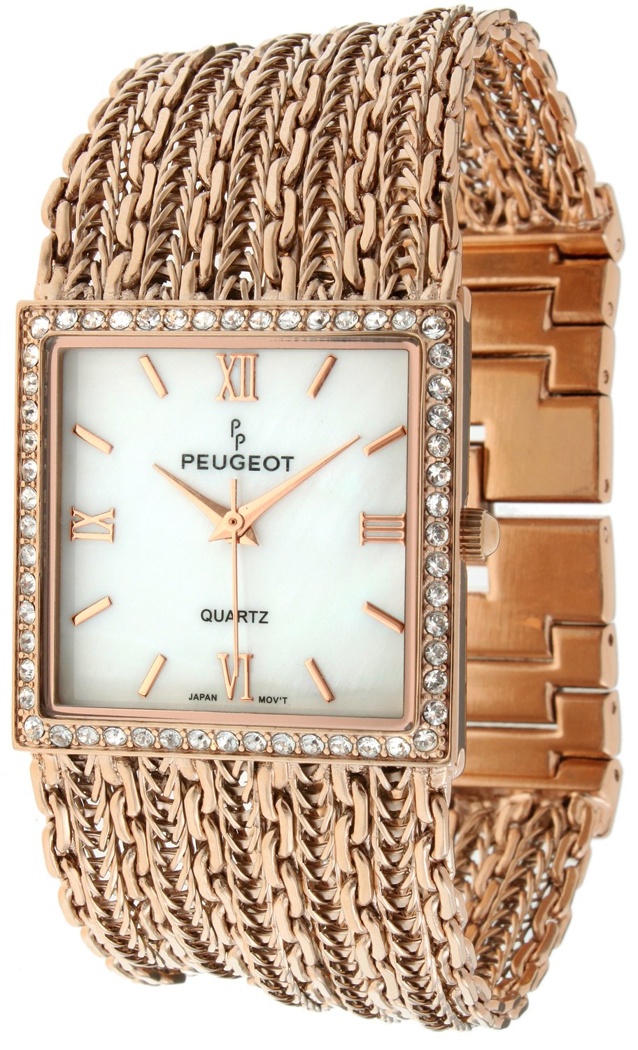 Peugeot Women's Fashion Bracelet Watch - Cobra Chain Link Stainless Steel Band, Rose Gold Mother of Pearl Dial, Water Resistant - Perfect for Office, Party & Everyday Wear