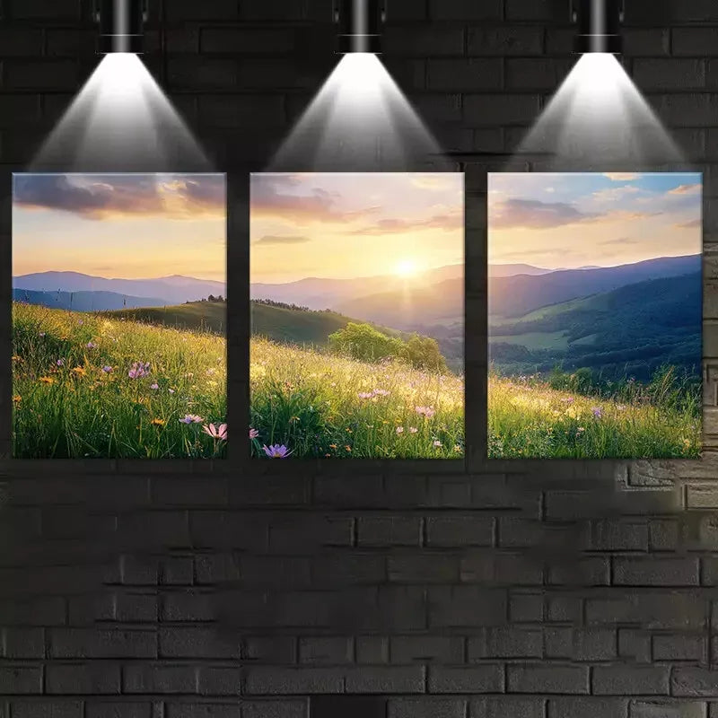 3-Piece Sunset Sky & Wildflowers Landscape Art Set - 50x70cm Framed Canvas Wall Decor | High Quality Australian Made Print | Ready to Hang for Living Room, Bedroom & Office Decor