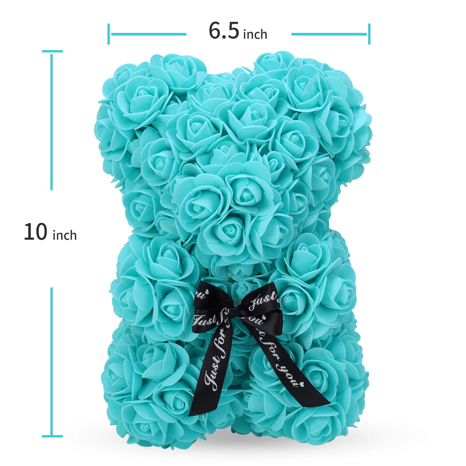 LINKLO 10-inch Rose Teddy Bear - Artificial Rose Flower Bear Gift for Wedding, Mother's Day, Anniversary - Includes Transparent Gift Box (T Blue) - Perfect for Romantic Surprises, Birthday Presents & Home Decor