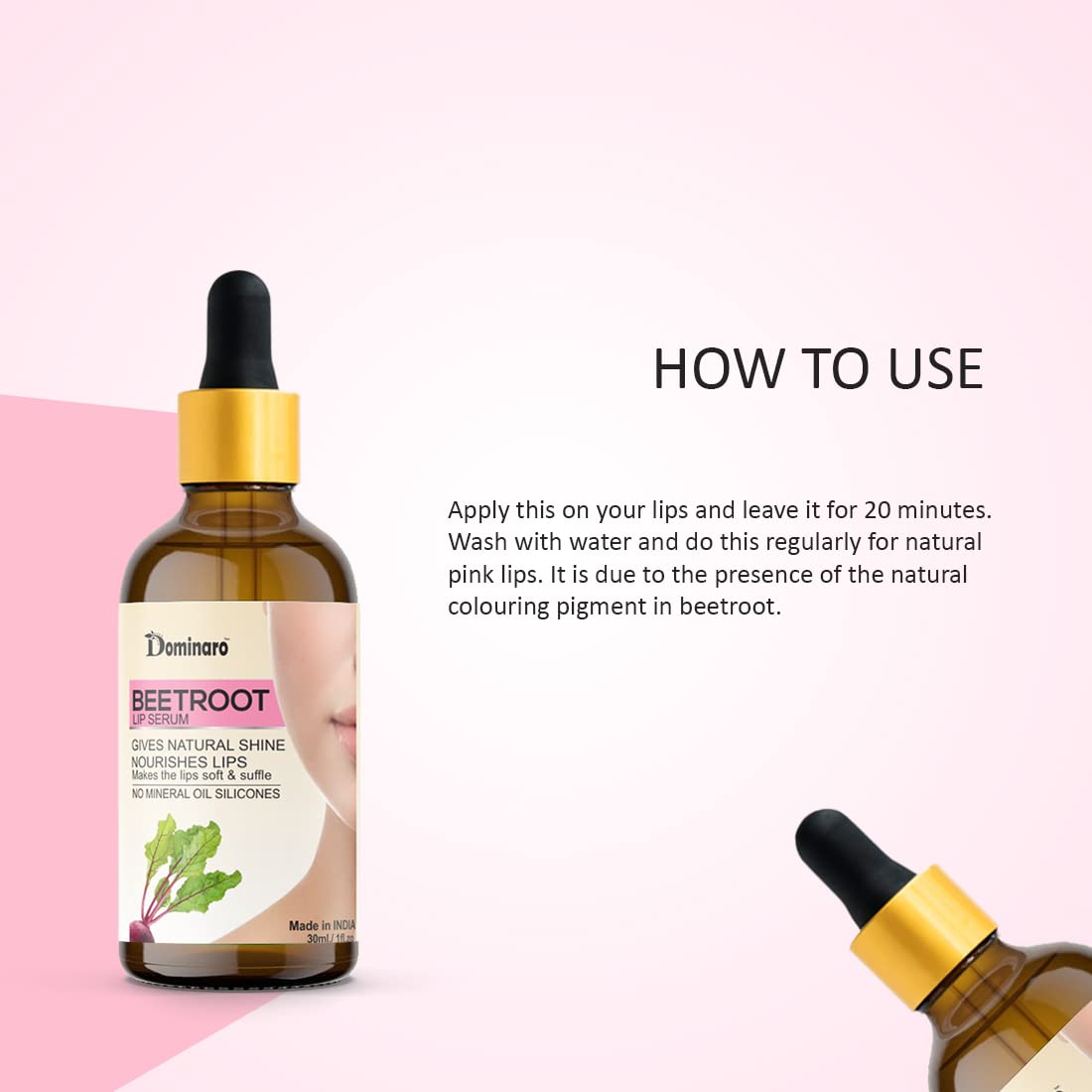 Dominaro Beetroot Pink Lip Serum Oil - Hydrating Lip Gloss for Soft, Shiny Lips - Natural Beetroot Flavor - Pack of 2 (60ml) - Perfect for Daily Moisture & Night Care
