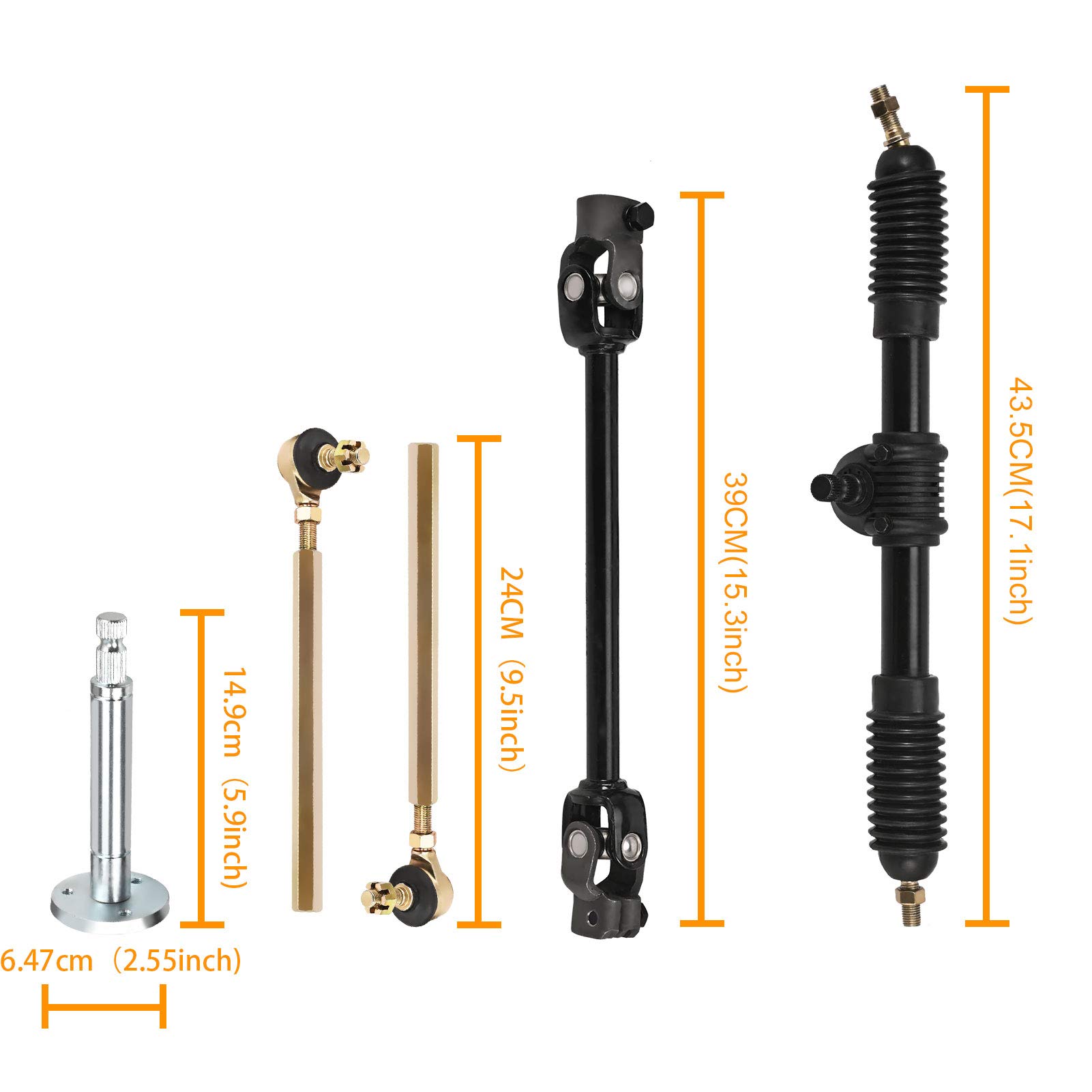 Adjustable Steering Wheel Assembly Kit with Tie Rod & Rack - Compatible with Go Kart, ATV, UTV 110cc 125cc 140cc 150cc - Perfect for Off-Road Racing & DIY Vehicle Upgrades