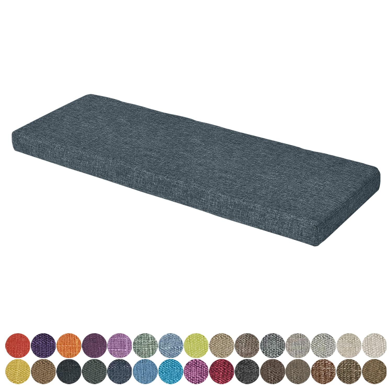 PHUSTJKL 30 Colors Washable Non-Slip Thick Bench Cushion - Upholstery Foam Chair Pad for Shoe Bench, Bay Window, Kitchen, Garden, Swing (43.3x15.7x3.15 Inches, Grey Blue) - Perfect for Indoor & Outdoor Seating Comfort