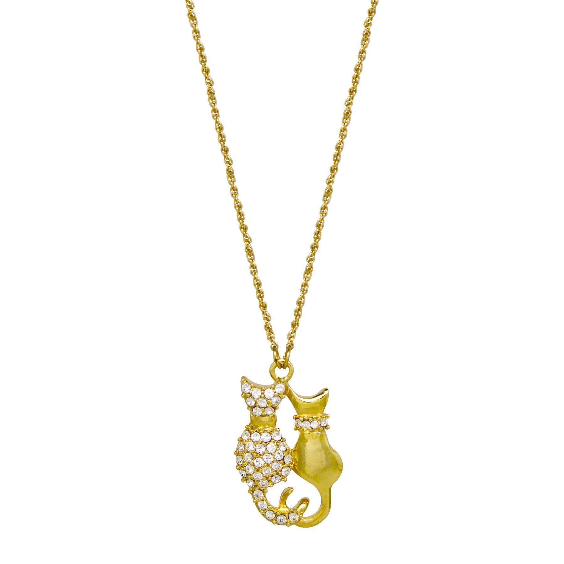 1928 Jewelry Meow & Forever Rhinestone Crystal Pendant Necklace - 16 Inch with 3 Inch Extension - Perfect for Cat Lovers, Valentine's Gifts & Special Occasions