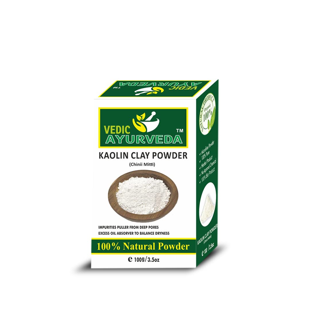 Vedic Ayurveda Kaolin Clay Powder Face Mask with Free Rose Water (60ml) - Skin Brightening, Blackhead Remover, 100g Kaolin Powder + Rose Water - Perfect for Spa Day & At-Home Facial Treatments