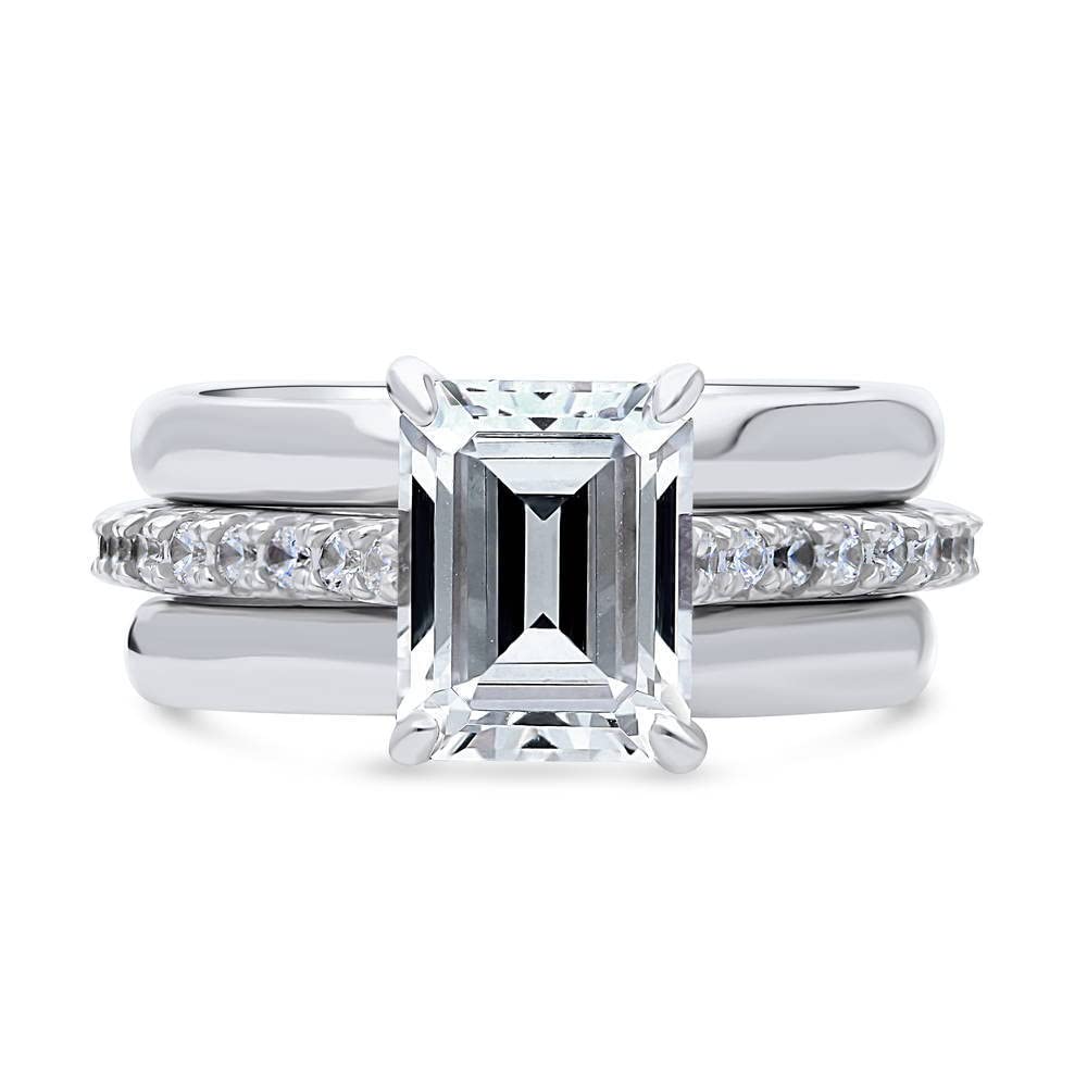 BERRICLE 2.6 Carat Emerald Cut Cubic Zirconia Sterling Silver Engagement Ring Set for Women - Rhodium Plated Wedding Band, Size 4-10 | Perfect for Proposals, Anniversaries & Special Occasions