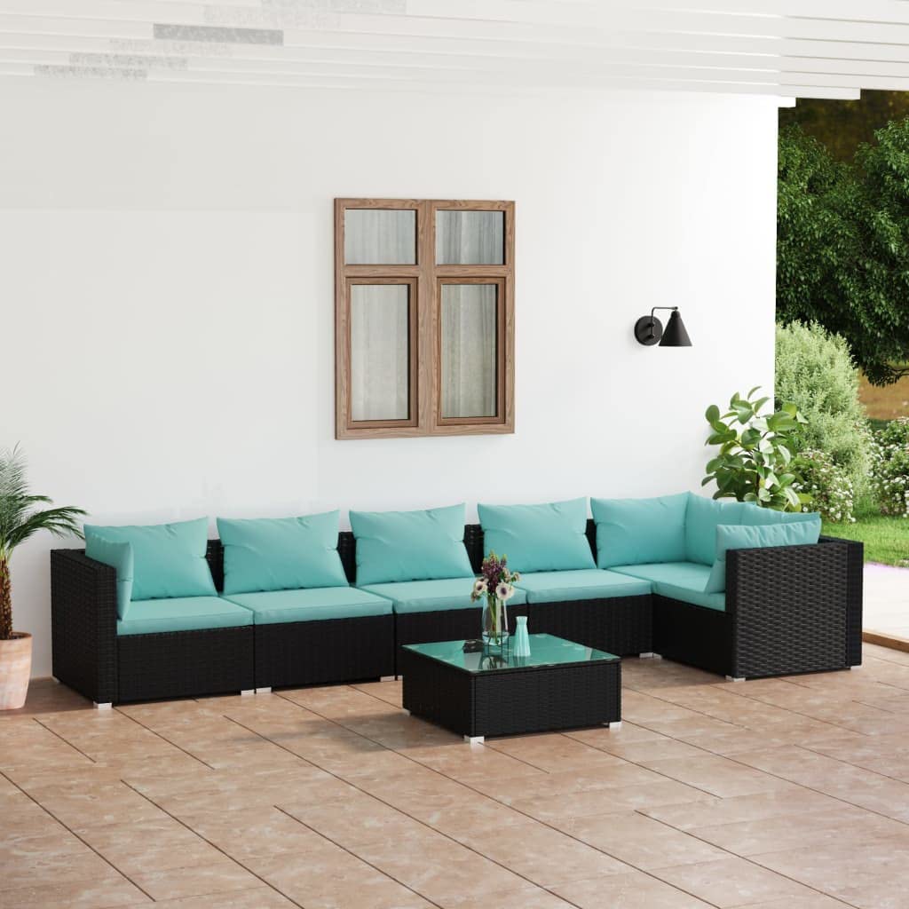 vidaXL 7-Piece Patio Lounge Set - Outdoor Garden Furniture with Cushions, Black Poly Rattan Sectional Sofa for Backyard, Poolside & Terrace Relaxation