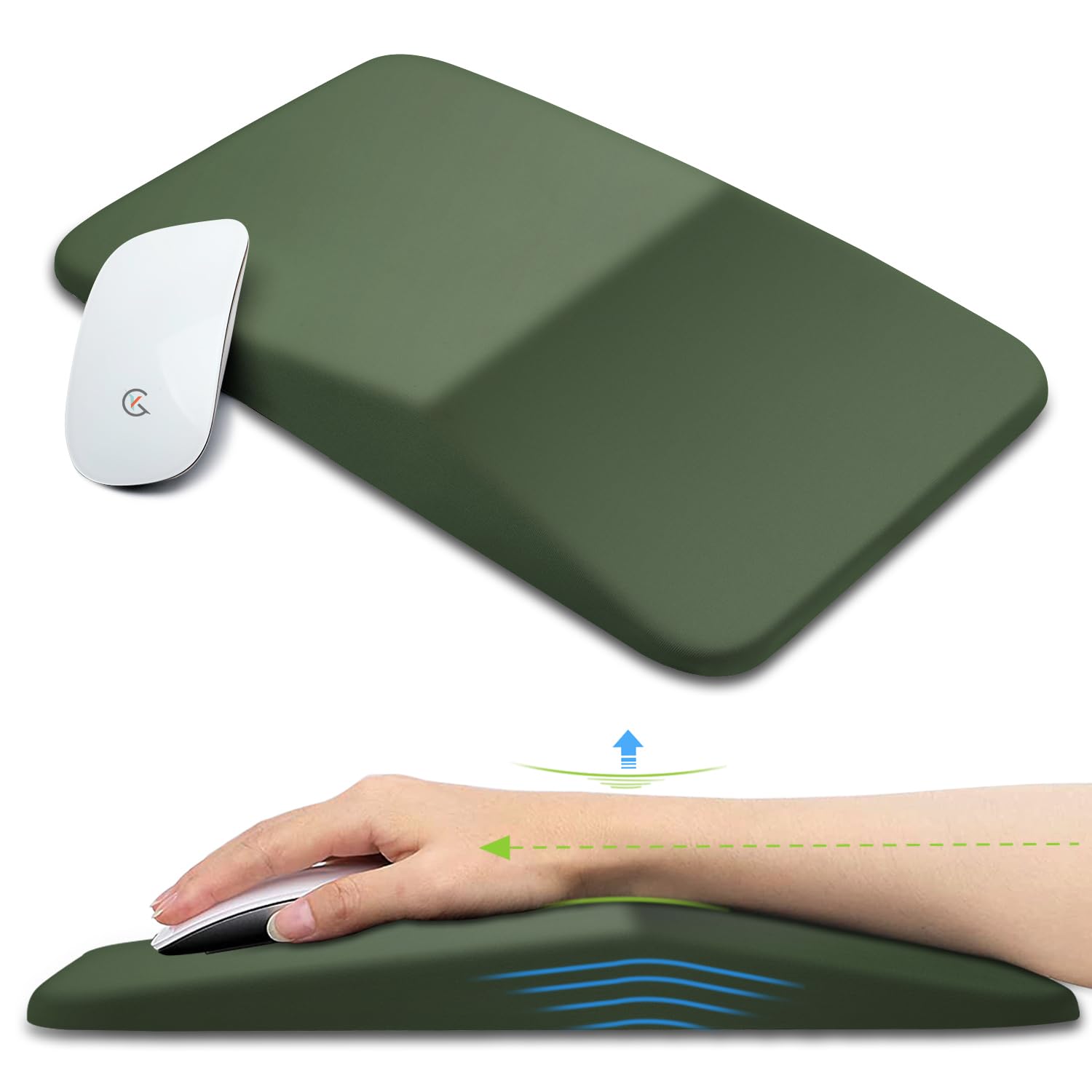 Ergonomic Mouse Pad with Wrist Support - Memory Foam Gel Cushion for Carpal Tunnel Pain Relief - Large 13x8 Inch Olive Green Wrist Rest for Computer & Wireless Mouse - Perfect for Office Work, Gaming & Long Computer Sessions