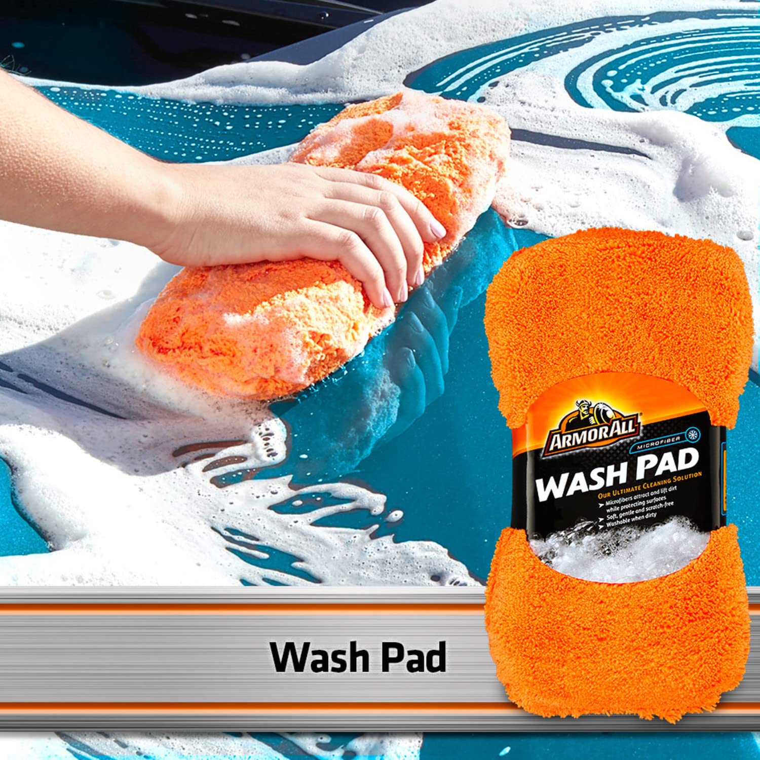 Armor All Microfiber Car Wash Pad - Premium Car Cleaning Mitt for Cars, Trucks & Motorcycles - Scratch-Free Wash for Paint Protection (Perfect for Hand Washing & Detailing)