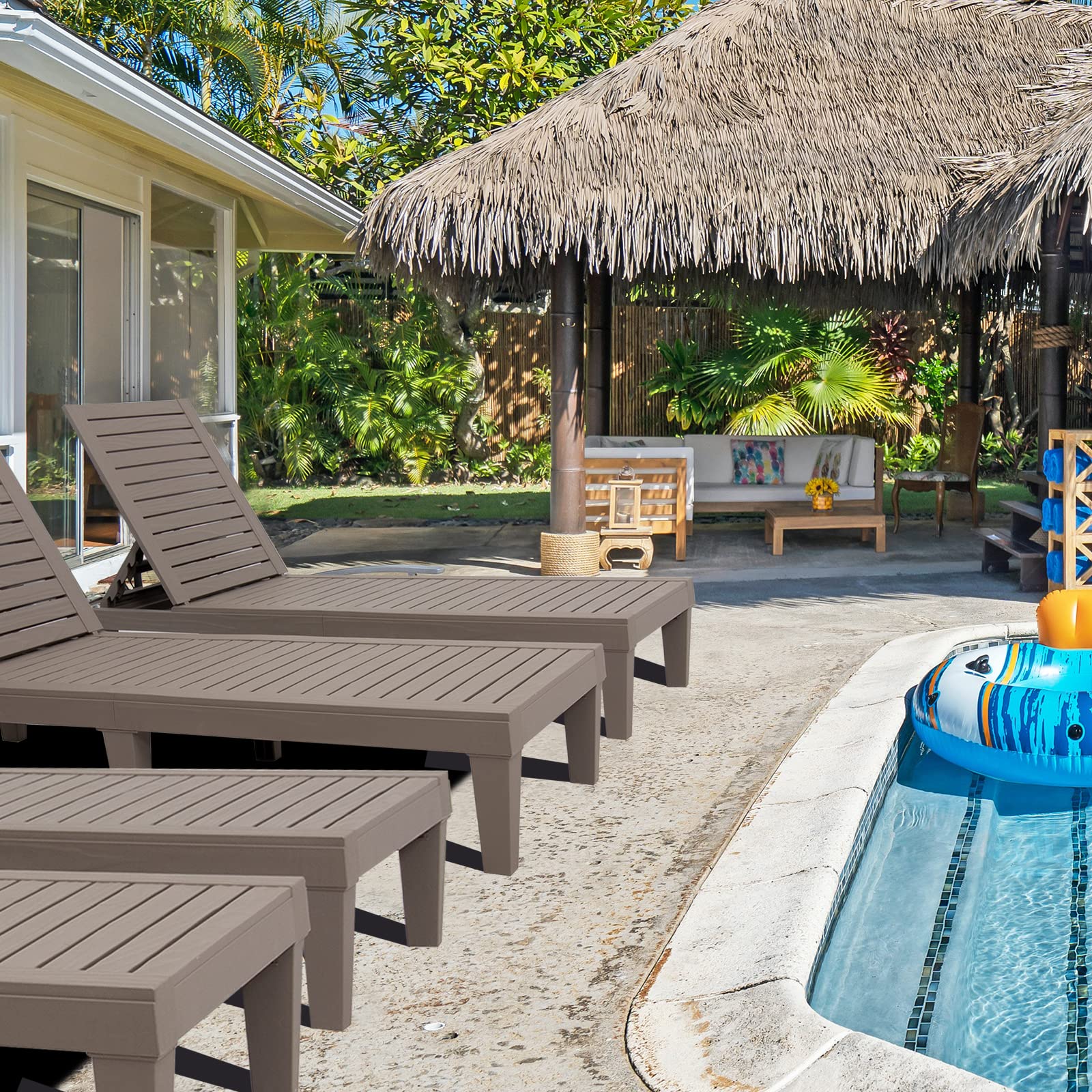 Waterproof Outdoor Chaise Lounge Chair - Grey Patio Pool Sunbed for Relaxing by the Poolside or Backyard Lounging