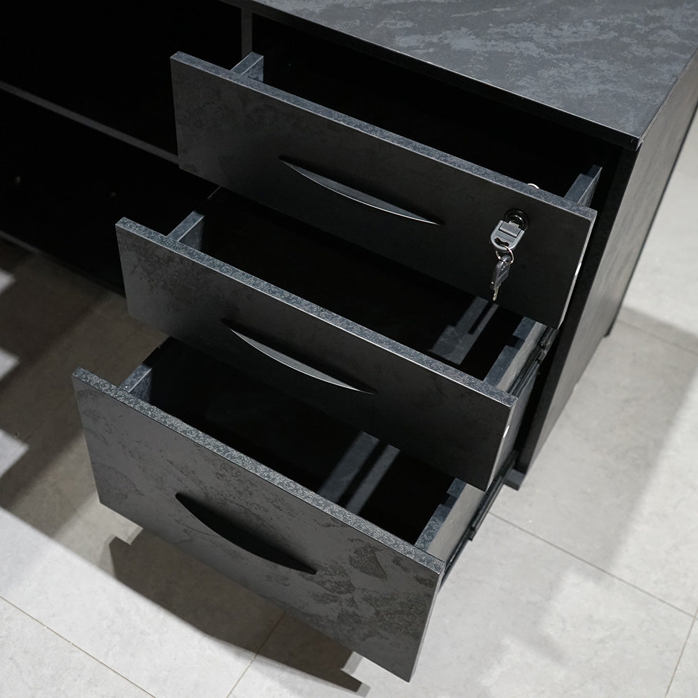 ADRIANO Black Executive Office Desk - Reversible 165cm to 180cm - Black Concrete Finish - Perfect for Home Office & Corporate Workspaces