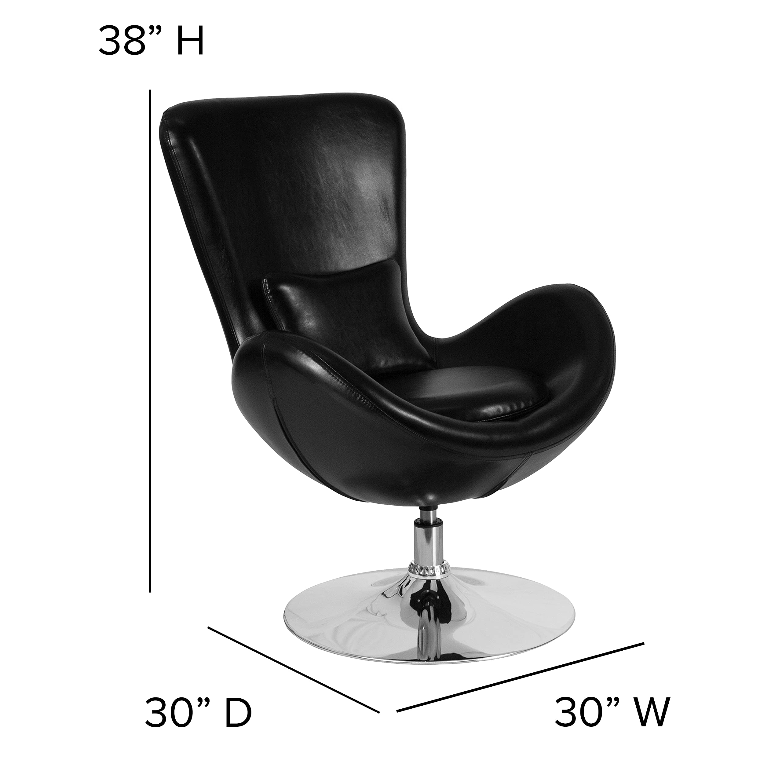 EMMA & OLIVER Black LeatherSoft Side Reception Chair with Bowed Seat - Comfortable Waiting Room Seating for Offices, Lobbies, and Reception Areas