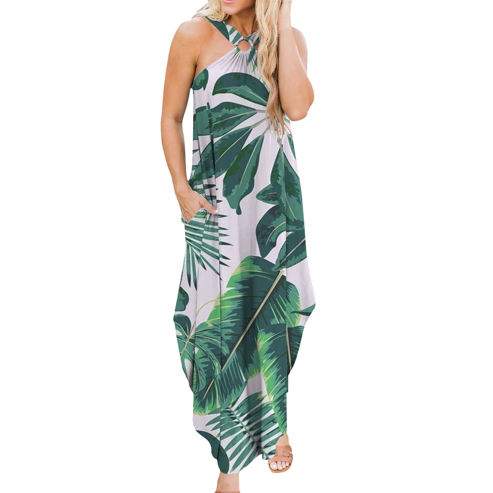 Sexy Halter Maxi Dress for Women - Plus Size Summer Beach Dress, Sleeveless & Comfortable Loose Fit - Perfect for Vacations, Pool Parties & Casual Outings