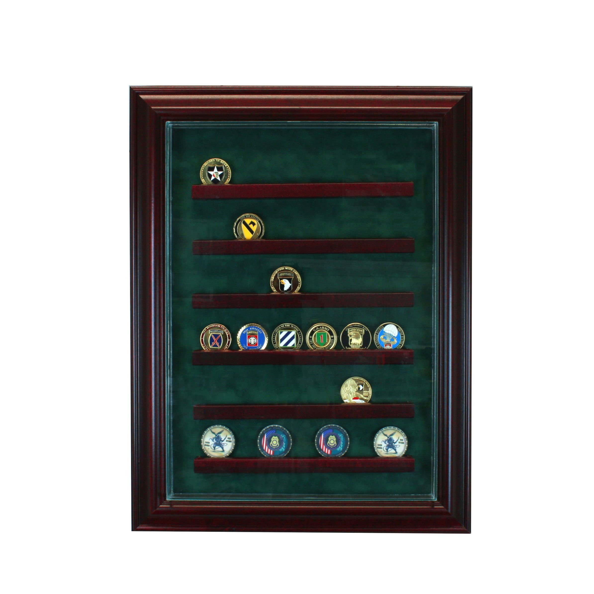 PC-36COINCB-C 36 Coin Cabinet Display Case - Cherry Wood for Collectible Coin Storage & Showcase | Perfect for Home, Office, or Gift Display