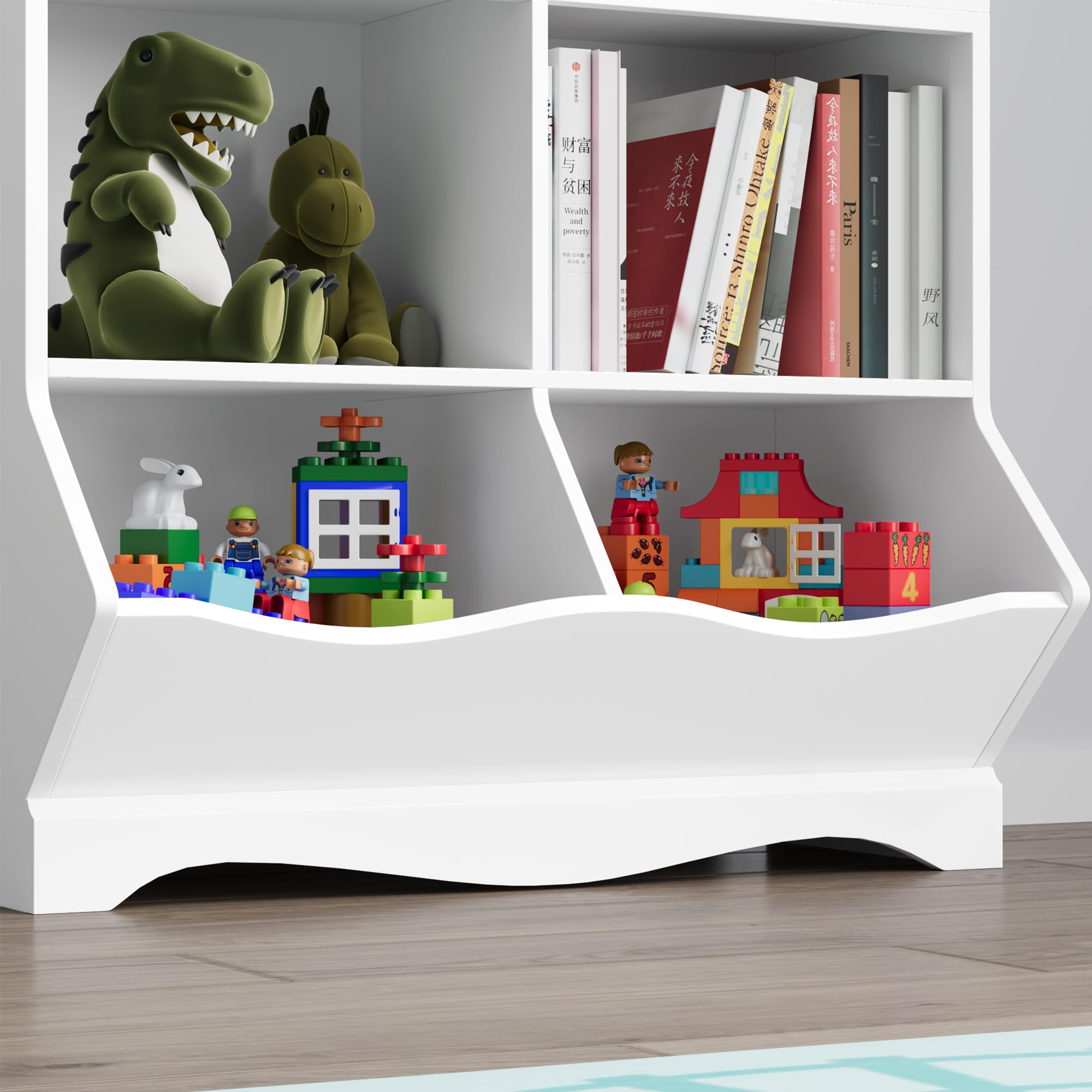 White Toy Storage Organizer with 2 Bins & 8 Cubbies - Kids Bookcase & Bookshelf for Boys & Girls - Perfect for Toddler Room, Playroom & Nursery Organization - Durable Children's Storage Cabinet for Toys & Books