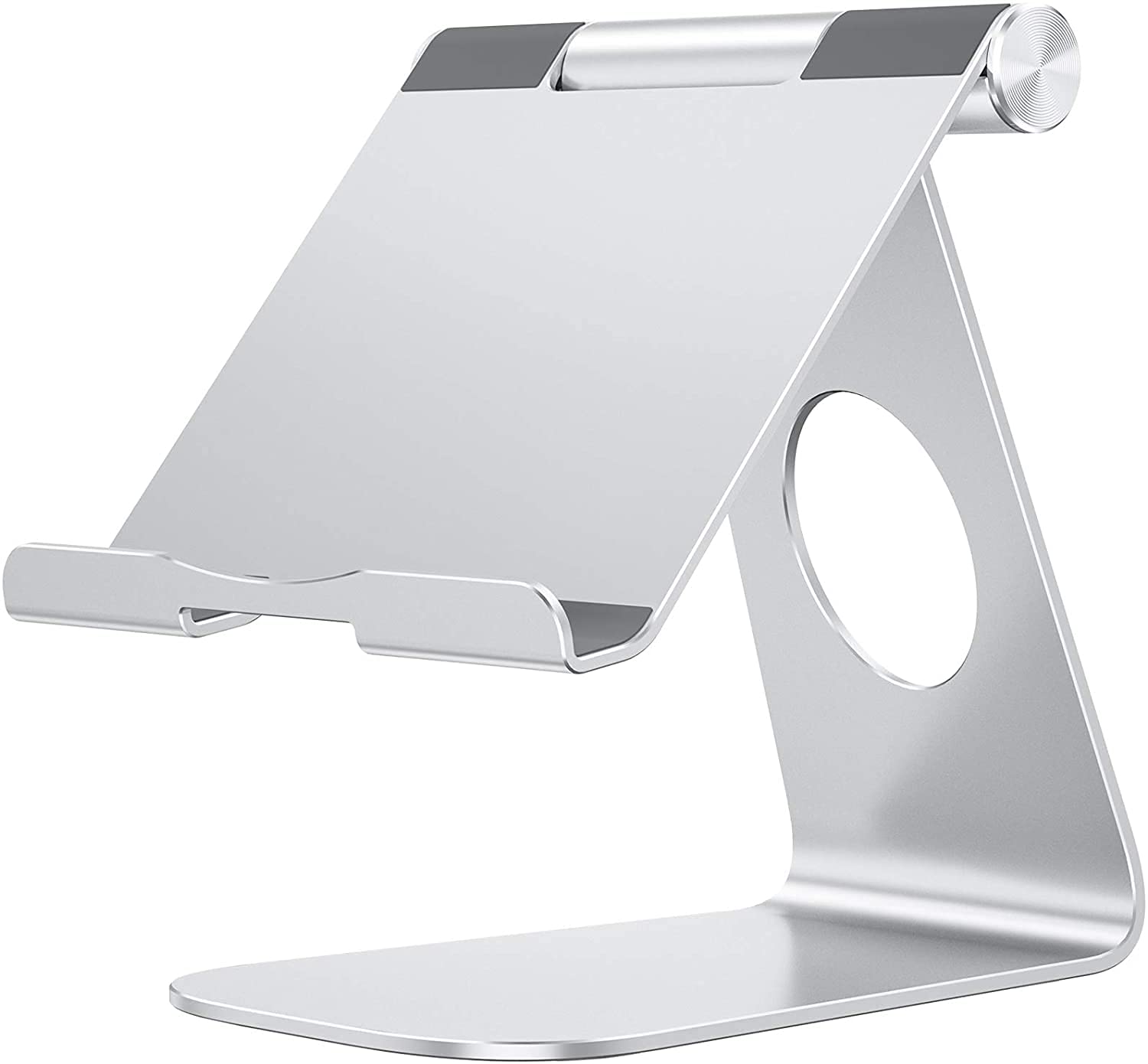 OMOTON Adjustable Aluminum Tablet Stand Holder - Universal Tablet Dock for iPad Air/Mini/Pro 11/12.9/13, Samsung Galaxy Tab & More (Up to 13 inch) - Silver | Perfect for Home Office, Bedside Viewing & Kitchen Recipe Reading