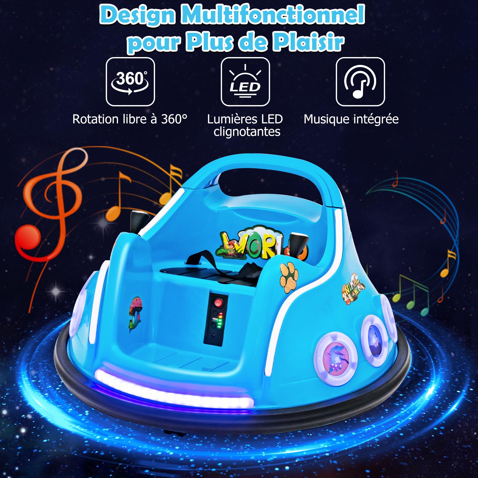 DREAMADE 12V Electric Bumper Car for Kids Ages 3+ with 2.4G Remote Control, 360° Rotation, LED Lights & Music - Wireless Ride On Toy for Indoor/Outdoor Play (Blue) - Perfect for Birthday Gifts, Backyard Fun and Family Entertainment
