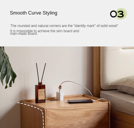 Solid Oak Wood Nightstand with Built-in USB Outlet - Perfect for Bedroom, Living Room, or Office Use