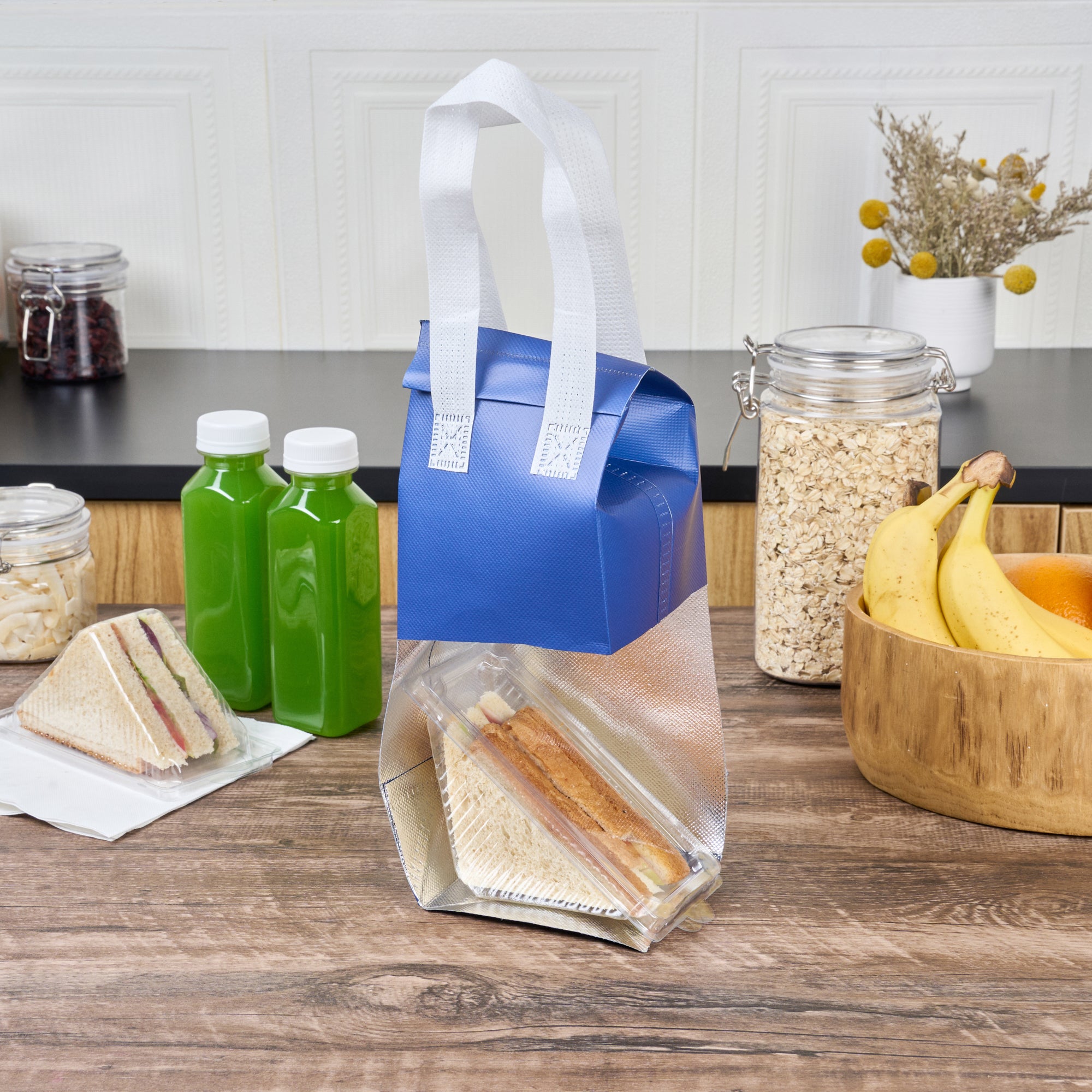 Blue Insulated Tamper-Evident Takeout Bags 4.75
