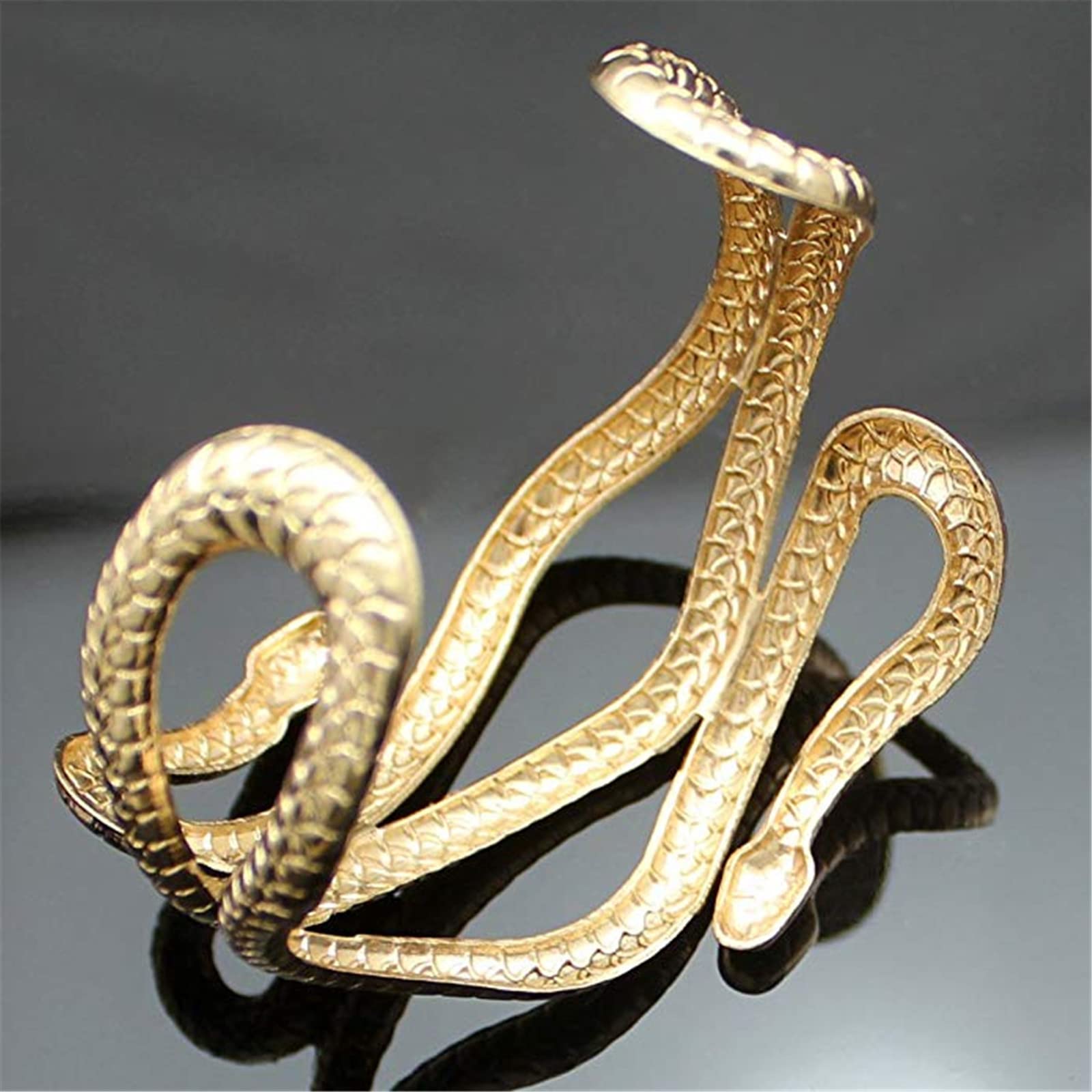 Egyptian Cleopatra Swirl Snake Arm Cuff Bracelet - Open Bangle Armlet with Matching Temporary Tattoos - Perfect for Costume Parties, Halloween, and Boho Fashion Accessories