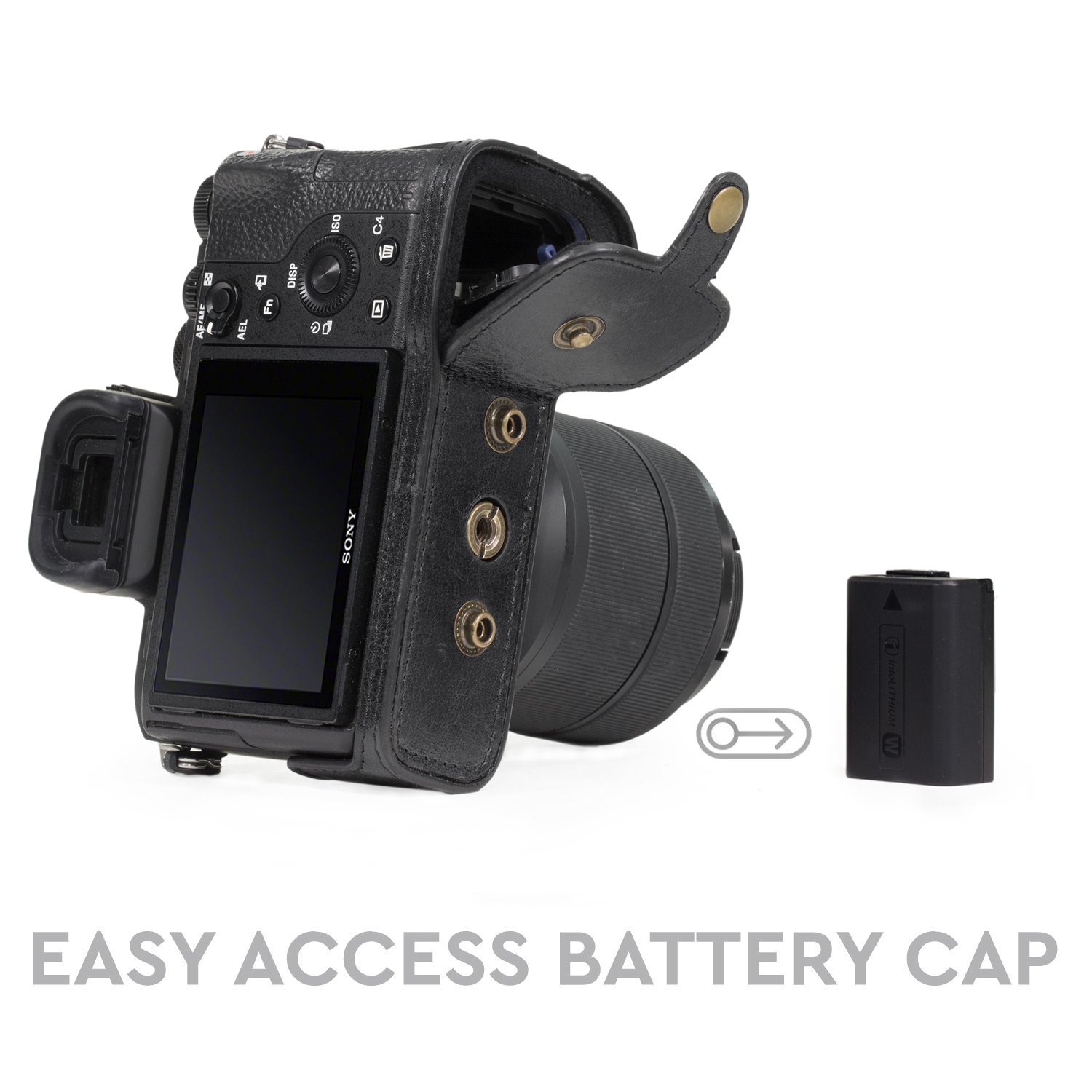 Megagear MG1126 Genuine Leather Camera Case for Sony Alpha a7S II a7R II a7 II with 28-70mm Lens - Easy Installation, Tripod & Accessory Friendly - Perfect for Travel, Photography & Outdoor Shooting - Black