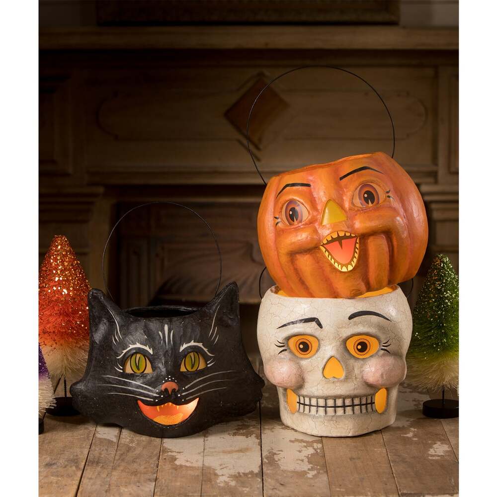 Handmade Black Cat Bucket Halloween Decor - Bethany Lowe Designs Paper Mache Art for Fall Home Decor, Party Centerpiece & Spooky Gift