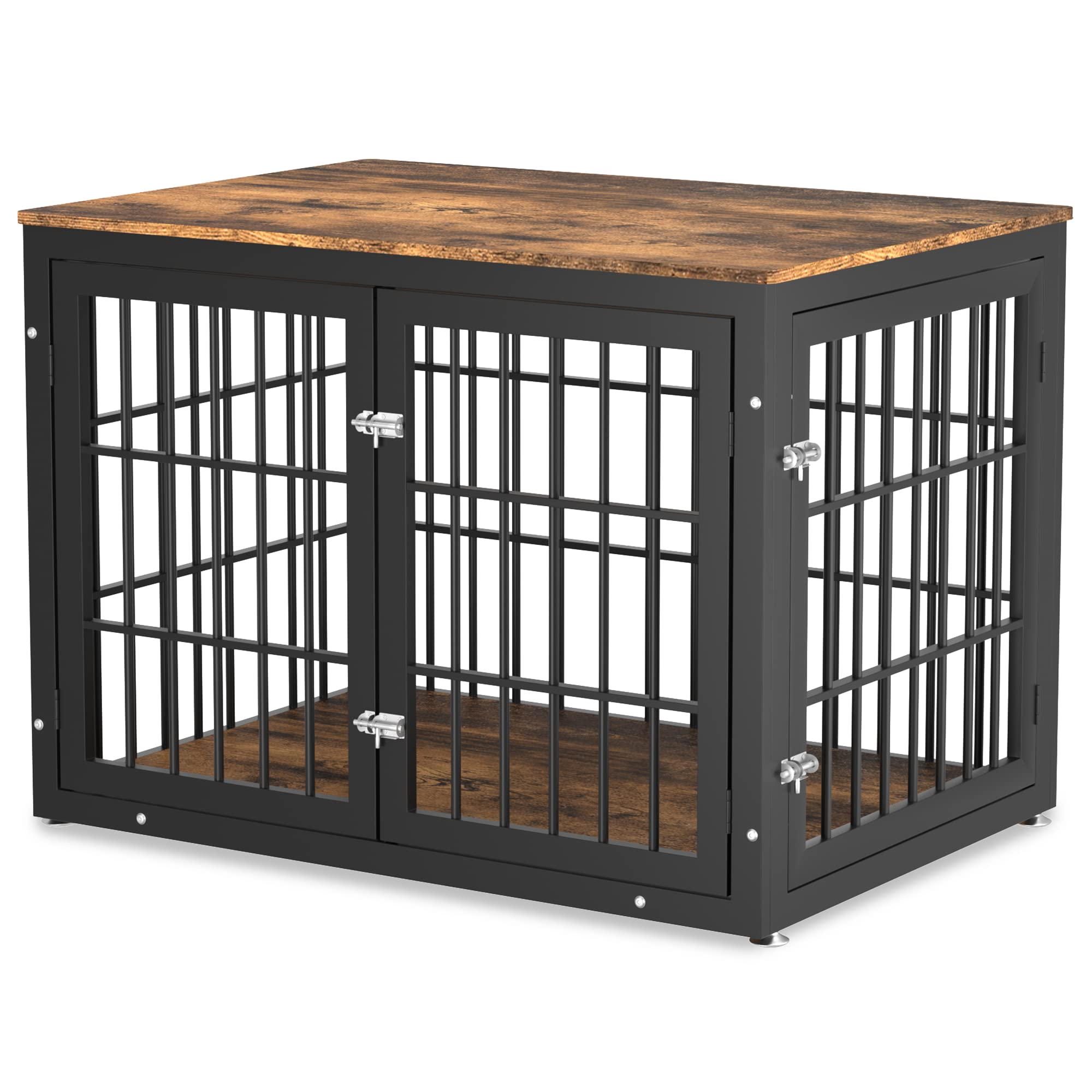 Sturdy Rustic Wooden Dog Crate Furniture for Large & Medium Dogs - Decorative Pet House & End Table - Indoor Kennel Cage for Living Room, Bedroom or Office