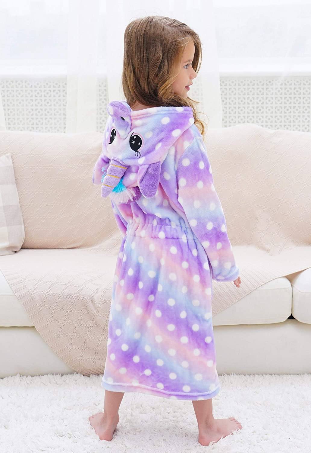 Soft & Cozy Unicorn Dots Bathrobe for Women & Girls - Plush Fleece Robe with Hood for Spa, Lounge & Relaxation at Home