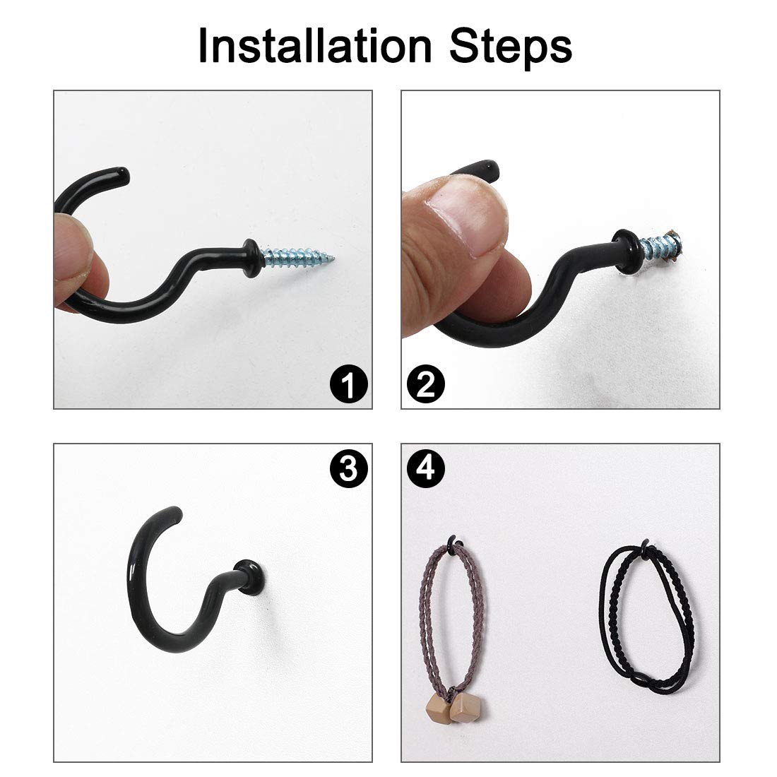 50pcs Black Vinyl Coated Metal Screw-in Cup Hooks - 1/2 Inch Heavy Duty Ceiling Hooks for Hanging Plants, Lights & Decor - Perfect for Home, Office & Outdoor Use