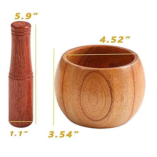 Natural Wood Pestle and Mortar Set - Guacamole Bowl, Garlic Press, Pepper Grinder & Molcajete for Crushing, Mincing & Mixing - Perfect for Kitchen, Guacamole, Salsa & Spice Preparation