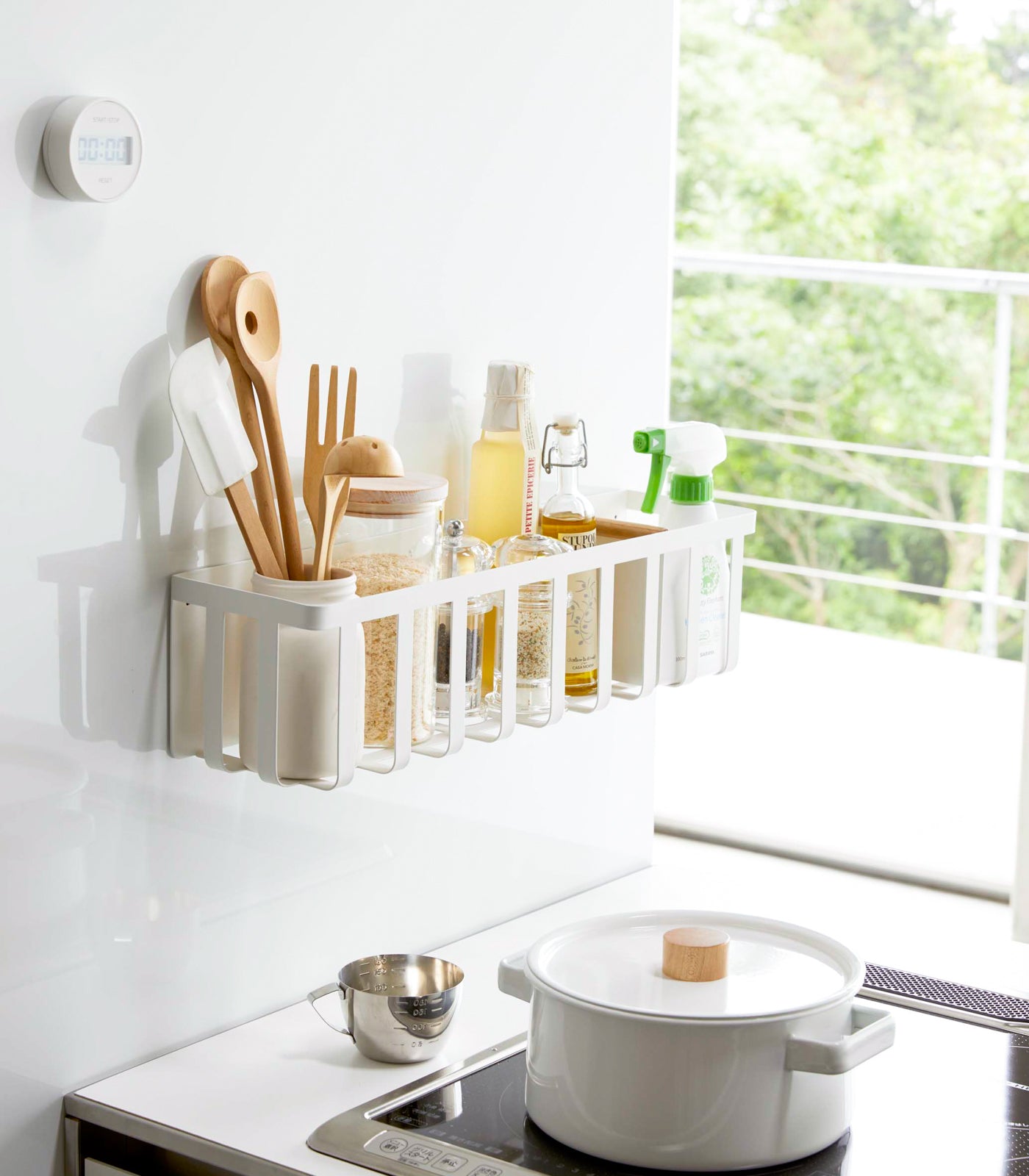 Magnetic Storage Basket - Steel & Wood Organizer for Kitchen, Bathroom, Office - Perfect for Spice Jars, Makeup, Office Supplies & Small Items