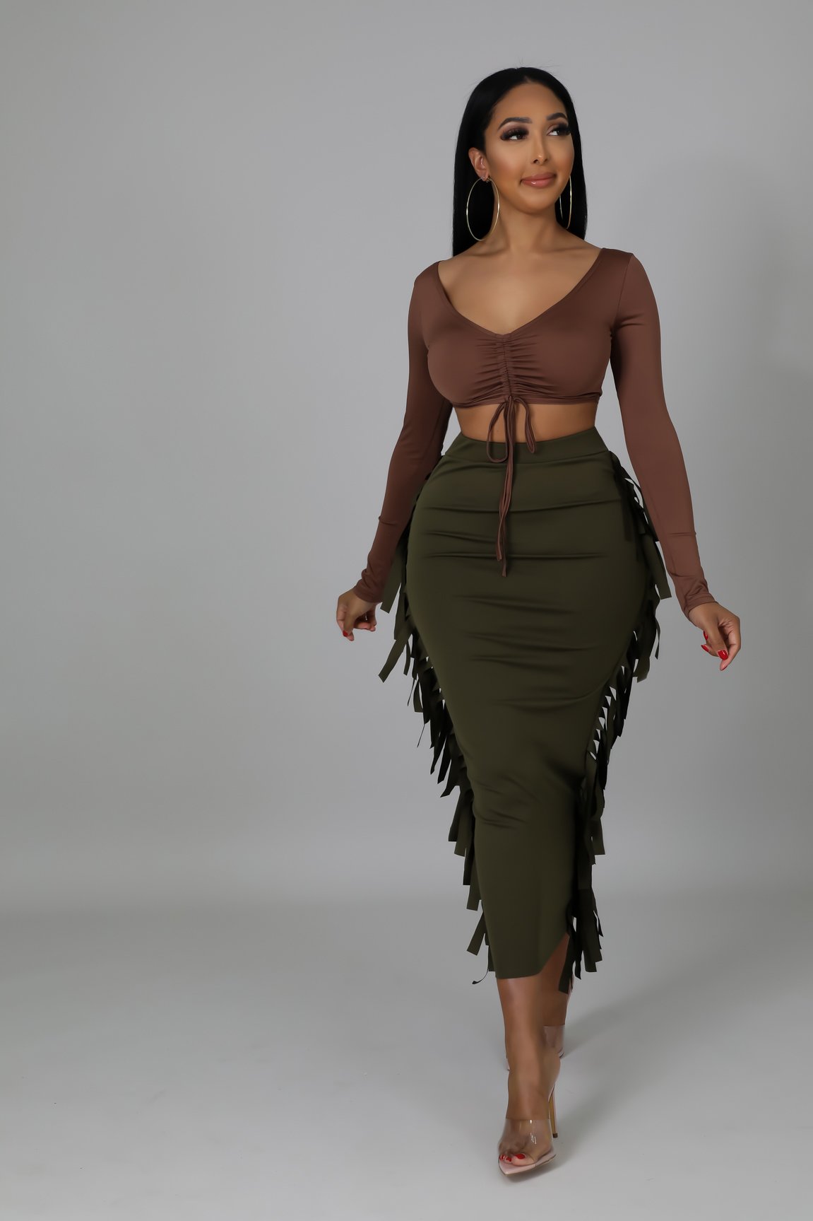 Camala Skirt in Olive Green - Women's A-Line Midi Skirt for Casual Wear, Office & Spring Outfits