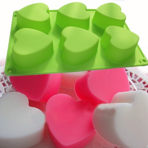 6 Hearts Silicone Soap Molds for Cupcake Baking, Muffin Cups, Polymer Clay, Handmade Biscuit & Chocolate Candy DIY - Perfect for Valentine's Day, Wedding Favors, and Holiday Crafts