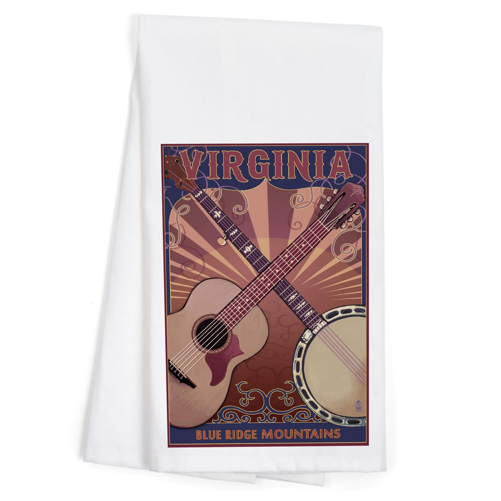 Blue Ridge Mountains Banjo & Guitar Cotton Tea Towel - 100% Cotton Decorative Hand Towel for Kitchen, Home Decor & Farmhouse Style - Perfect for Drying Dishes, Wall Art & Country Cottage Decor