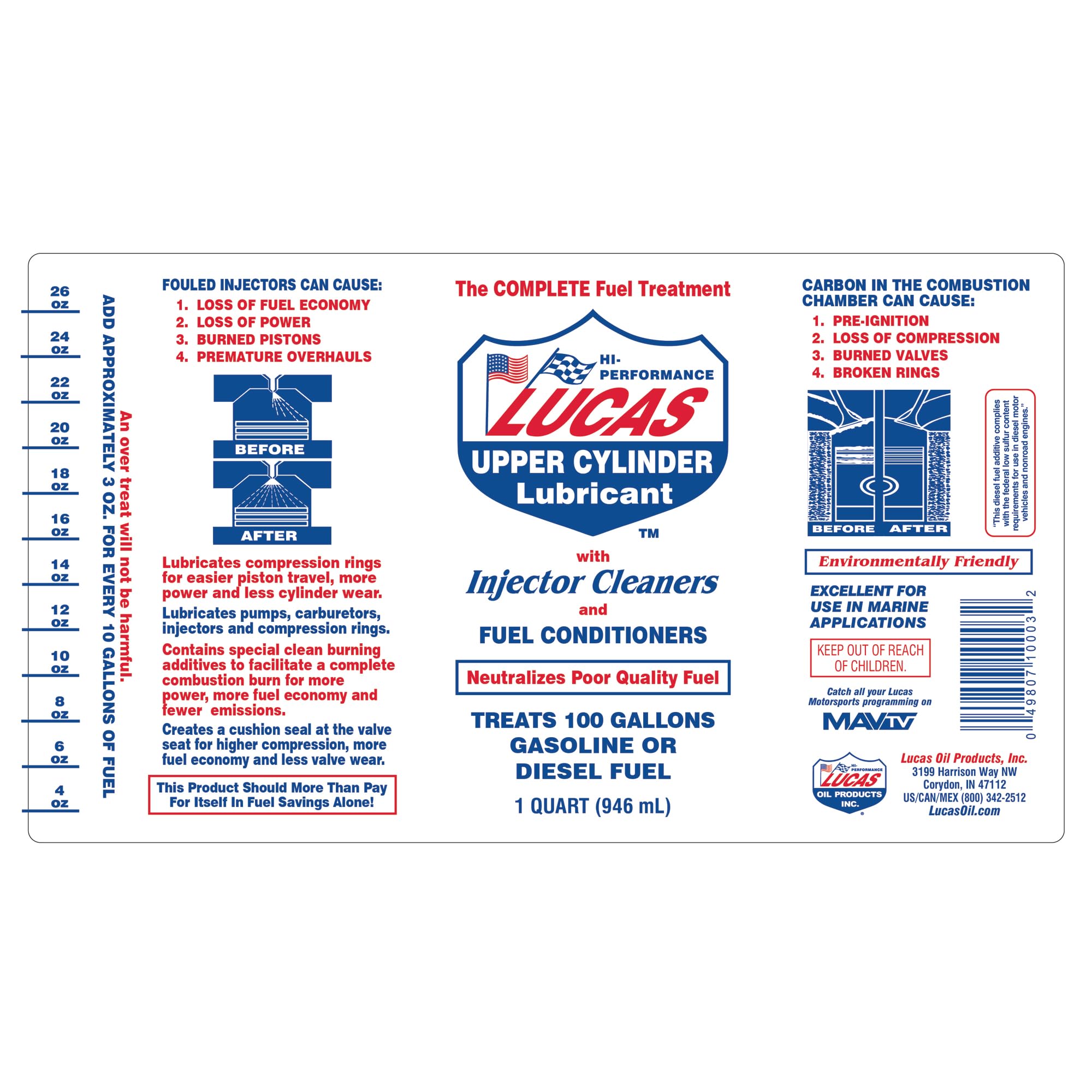 Lucas Oil 10003 Fuel Treatment - 1 Quart Bottle | Gasoline & Diesel Additive | Improves MPG & Engine Performance | Ideal for Cars, Trucks & Heavy Equipment