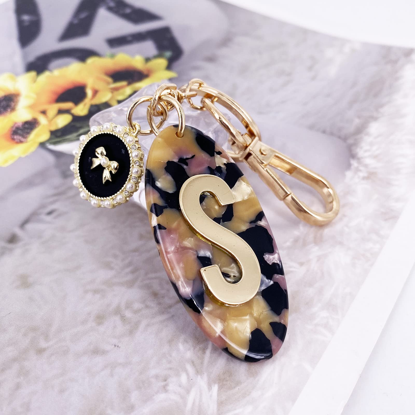 Gold Tone Letter S Keychain for Women - Elegant Resin Alphabet Initial Pendant for Purse, Handbag & Backpack - Perfect Gift for Her, Birthday, Anniversary & Graduation - Stylish Accessory for Everyday Use, Travel & Office