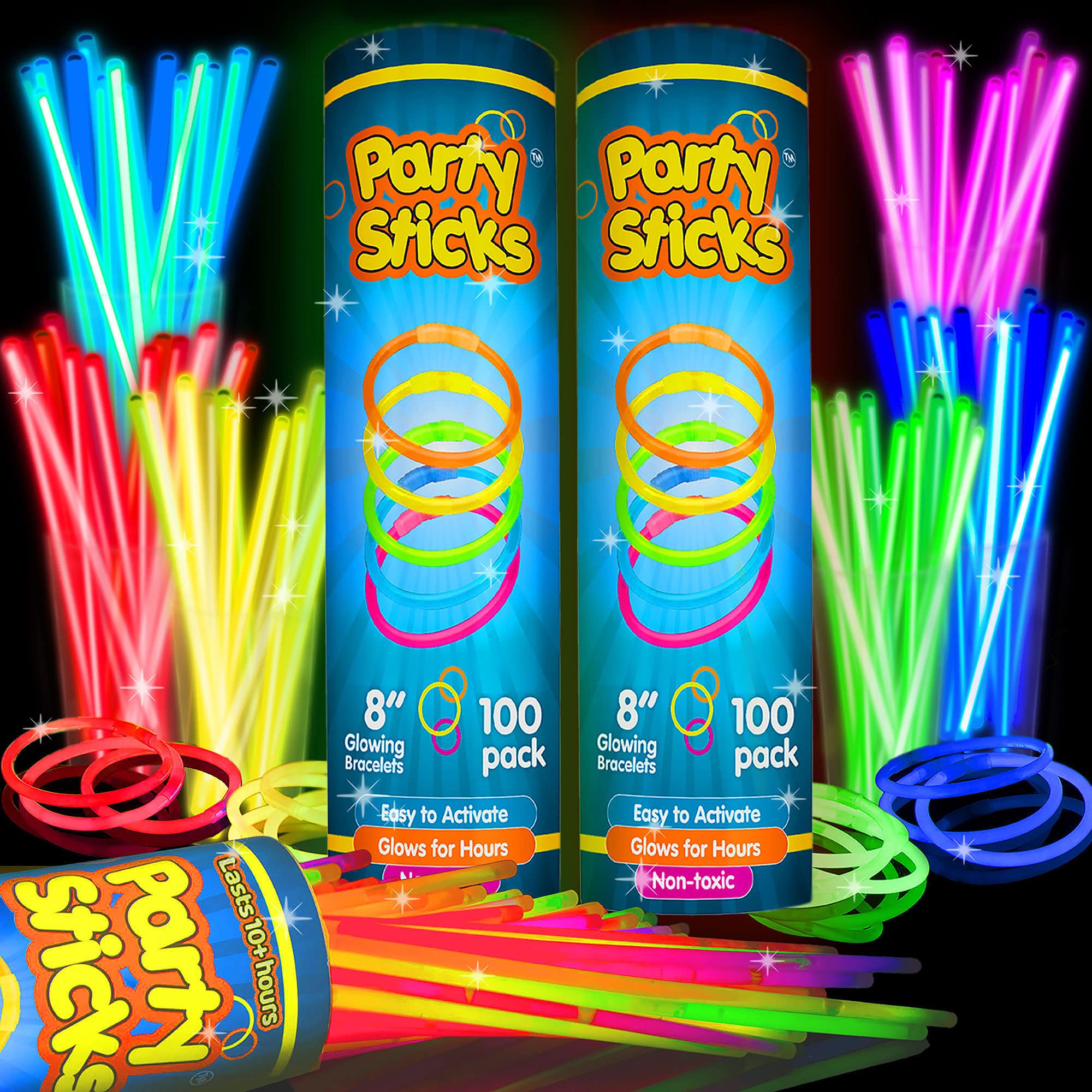 Glow in the Dark Party Sticks - 200 Pack 8 Inch Glow Sticks with Connectors for Necklaces & Bracelets | Neon Party Supplies, Glow Party Decorations & Favors | Perfect for Raves, Concerts, Birthday Parties & Night Events
