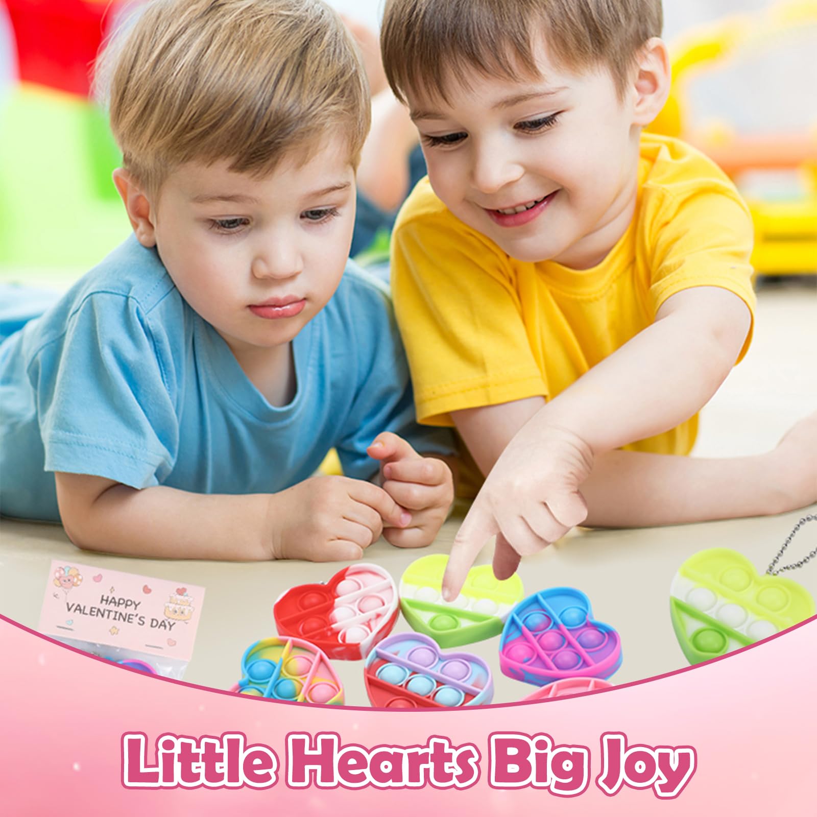 32Pcs Heart Shaped Pop Fidget Sensory Toys for Kids - Stress Relief Classroom Exchange Gift Set, Party Favors Supplies for Birthday & School Events - Perfect for ADHD, Anxiety Relief & Fun Playtime