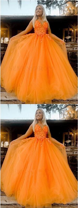 Elegant Orange A-Line Spaghetti Strap V-Neck Long Prom Dress for Women - Perfect for Homecoming, Ballroom Dance & Formal Events | Style 12607