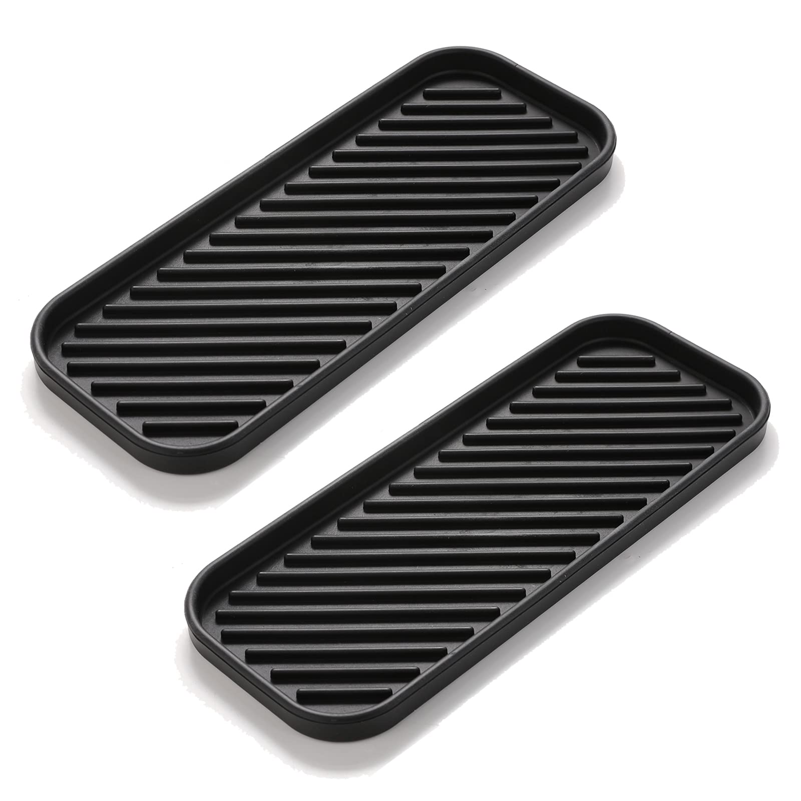 Premium Silicone Sponge Holder for Kitchen Sink - 9x3.5 Inch Black Sink Organizer for Sponges, Soap Dispensers & Brushes - 2 Pack - Durable Bathroom & Kitchen Accessory Storage Solution for Countertop Organization