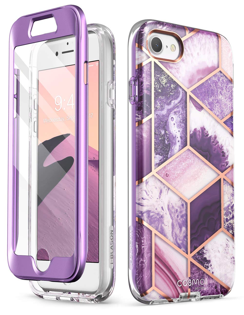 i-Blason Cosmo Series Case for iPhone SE 2022/SE 2020/iPhone 7/8 - Shockproof Protective Bumper Cover with Built-in Screen Protector | Amethyst Purple | Perfect for Daily Use, Travel & Outdoor Activities