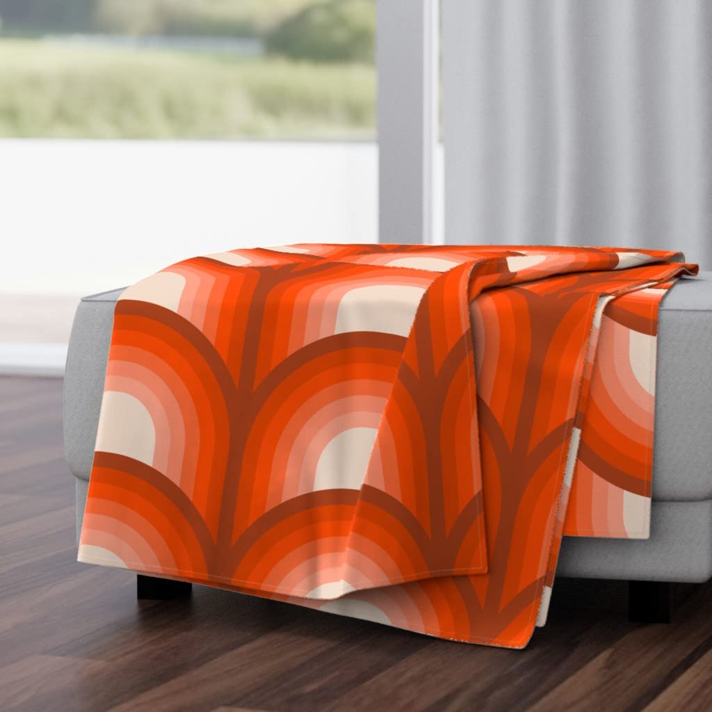 Luxe Velvet Throw Blanket 50x70 Inches - Retro 70s Striped Coral Print Soft Cozy Blanket for Sofa, Bed & Home Decor | Red Rocks Scallop Design