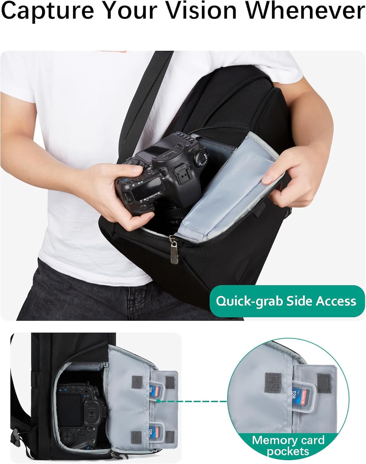 Bagsmart DSLR SLR Camera Backpack - Water Resistant with Rain Cover, Fits 15.6 Inch Laptop & Tripod Holder - Unisex Camera Bag for Photographers, Travel & Outdoor Shooting (Black)