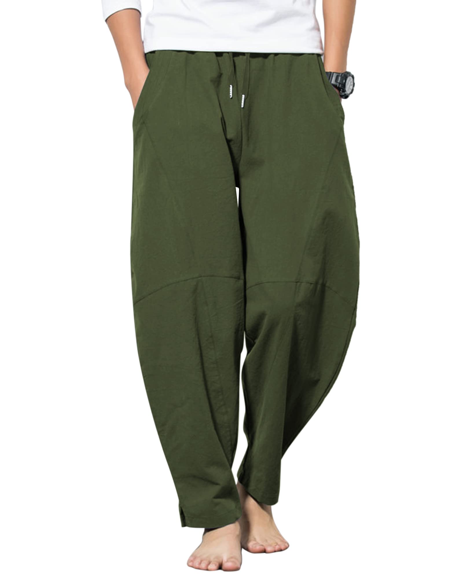 Men's Cotton Linen Pants - Summer Beach Casual Drawstring Yoga Trousers for Men | Lightweight Breathable Lounge Pants for Travel, Yoga & Relaxation