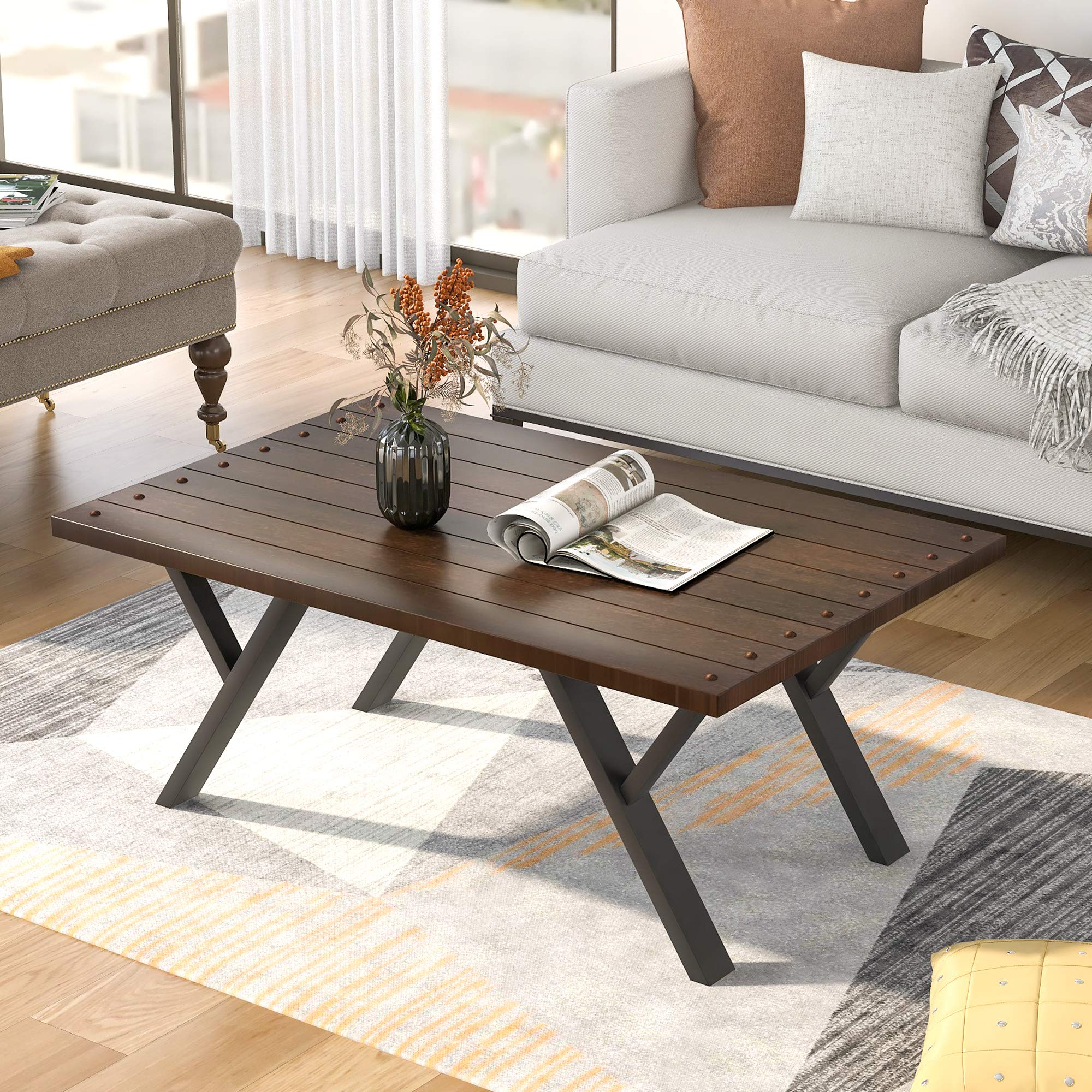 Rustic Wood Top Metal Leg Coffee Table - 43