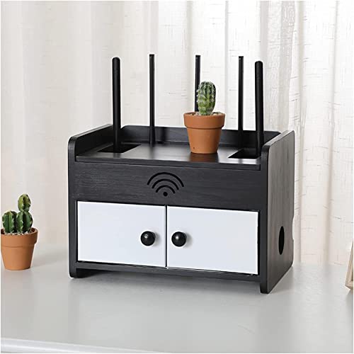 Wooden WiFi Router Storage Box - Multi-Layer Cable Management Organizer for Routers, Cables, Remotes & DVDs | Desktop Wireless Router Organizer with Cable Management | Perfect for Home Office, Living Room & Entertainment Center Organization