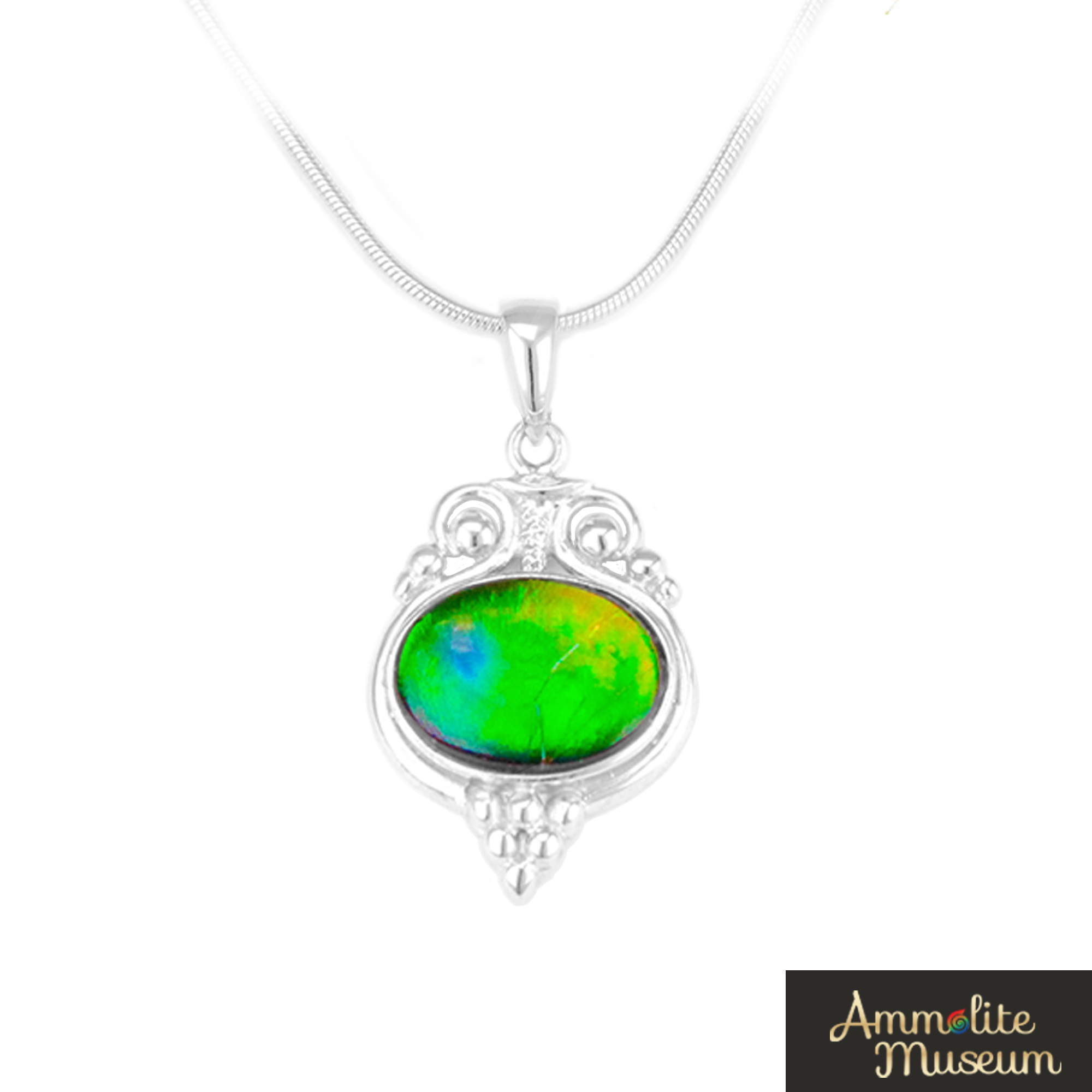 Natural Ammolite Sterling Silver Oval Pendant Necklace – Elegant Jewelry for Women, Gift for Her, Birthday & Anniversary Present