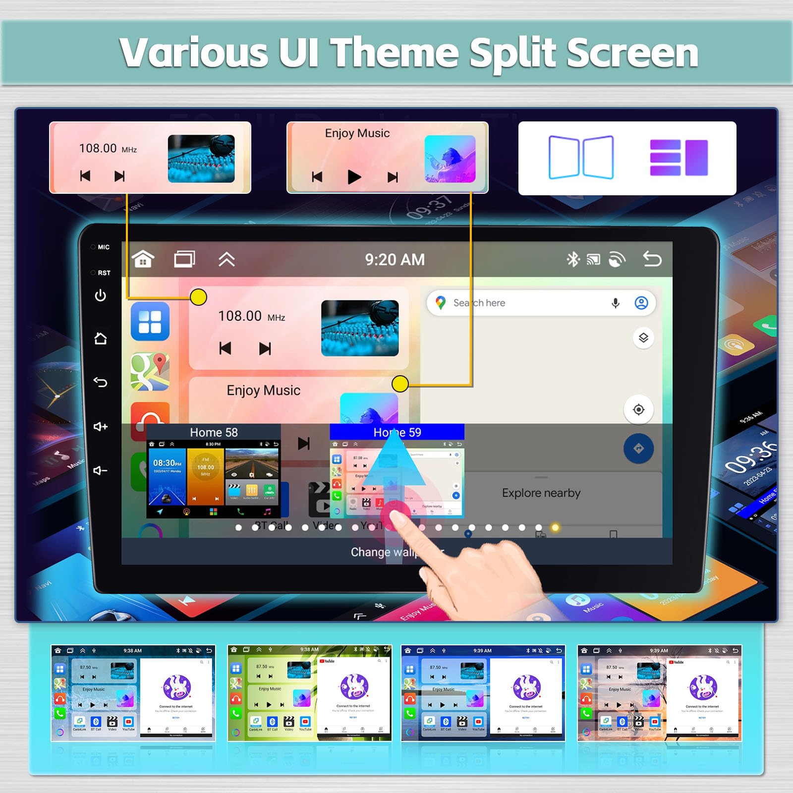 Hikity 9 Inch Double Din Android 13 Car Stereo - 8 Core CPU, 4GB RAM + 64GB ROM, Wireless CarPlay & Android Auto, IPS Touchscreen, GPS Navigation, Bluetooth 5.0, 32EQ DSP, Mirror Link, SWC, FM RDS, Backup Camera - Perfect for Seamless In-Car Entertainment & Navigation