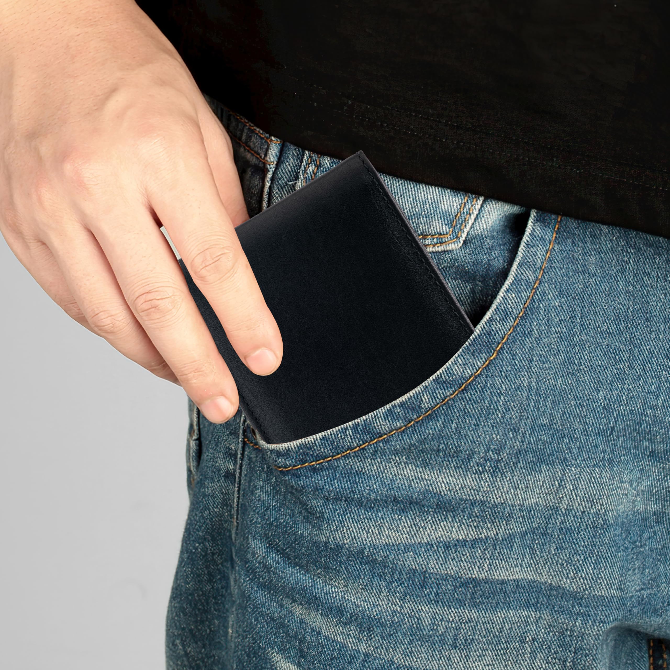 Men's RFID Blocking Genuine Leather Trifold Wallet with 3 ID Windows - Black - Perfect for Everyday Use, Travel, and Business