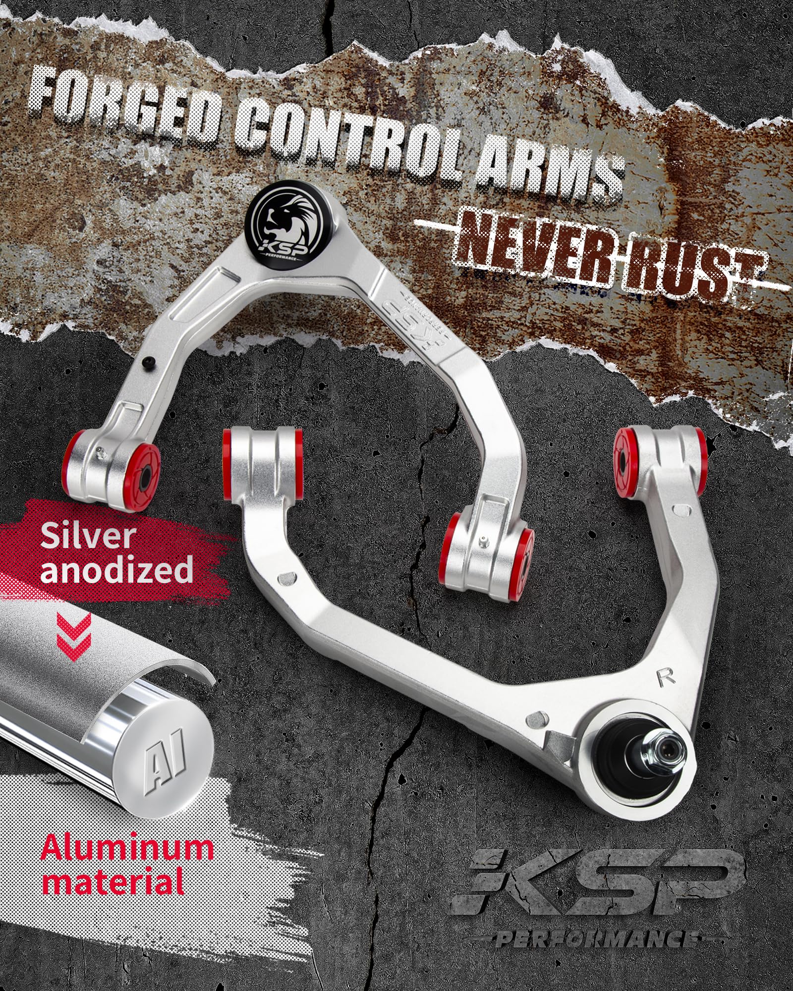 KSP Forged Upper Control Arm for Chevy Silverado & GMC Sierra 1500 (2007-2018) - 2pc Adjustable Front Aluminum Control Arms (2-4